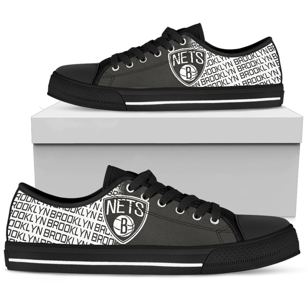 Ideafootwear Brooklyn Nets Low Top Canvas Sneakers Shoes For Men And Women