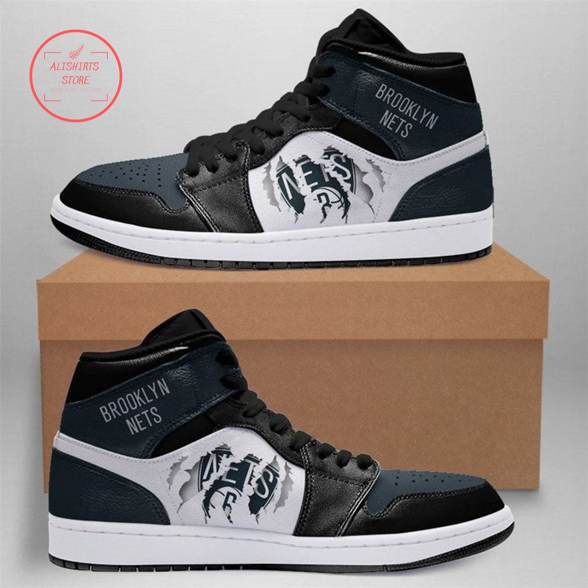 Ideafootwear Brooklyn Nets NBA AJ1 High Sneakers Shoes For Men And Women
