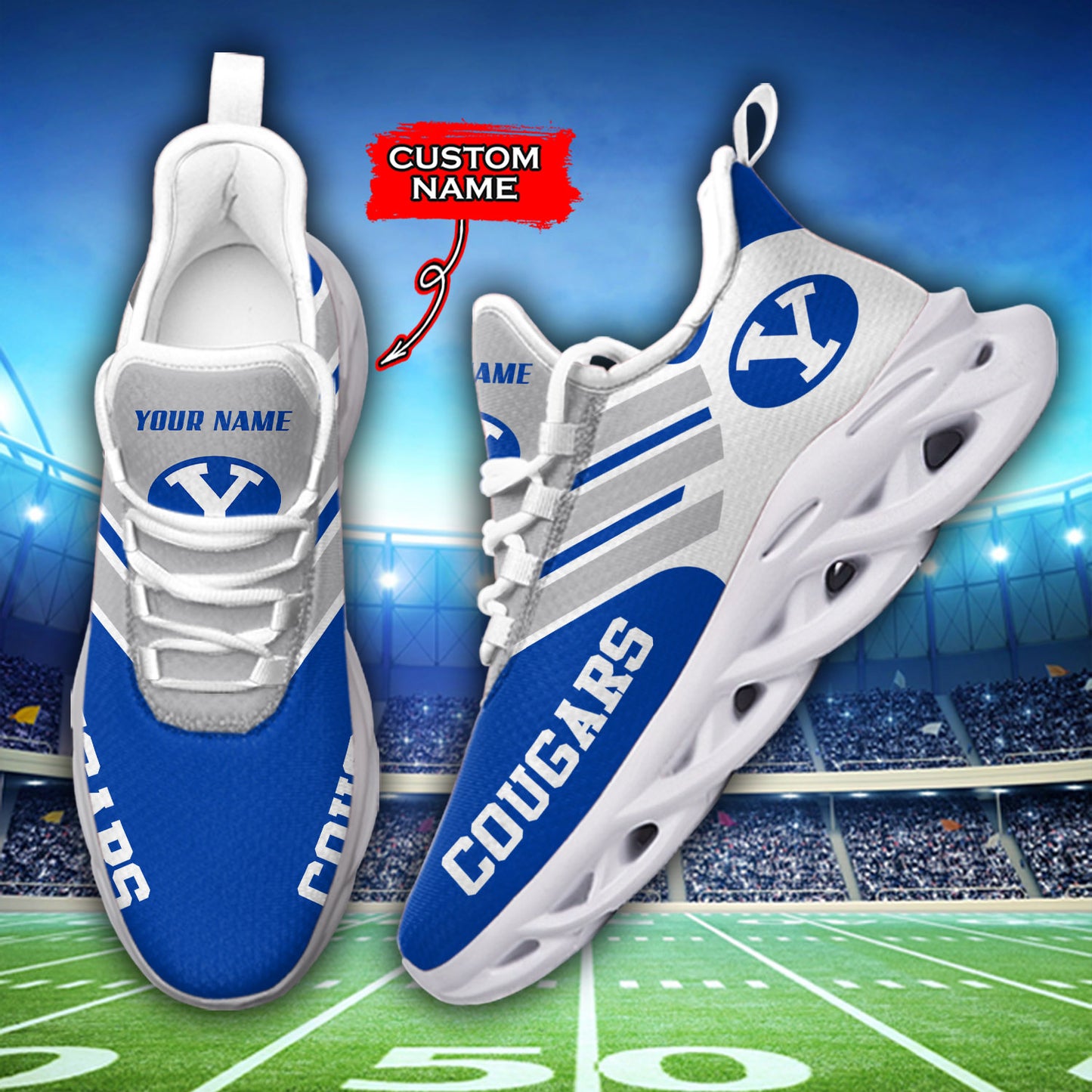 Ideafootwear BYU Cougars NCAA Max Soul Shoes Sneakers For Men And Women