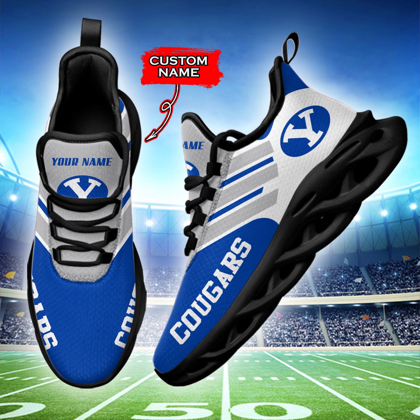 Ideafootwear BYU Cougars NCAA Max Soul Shoes Sneakers For Men And Women