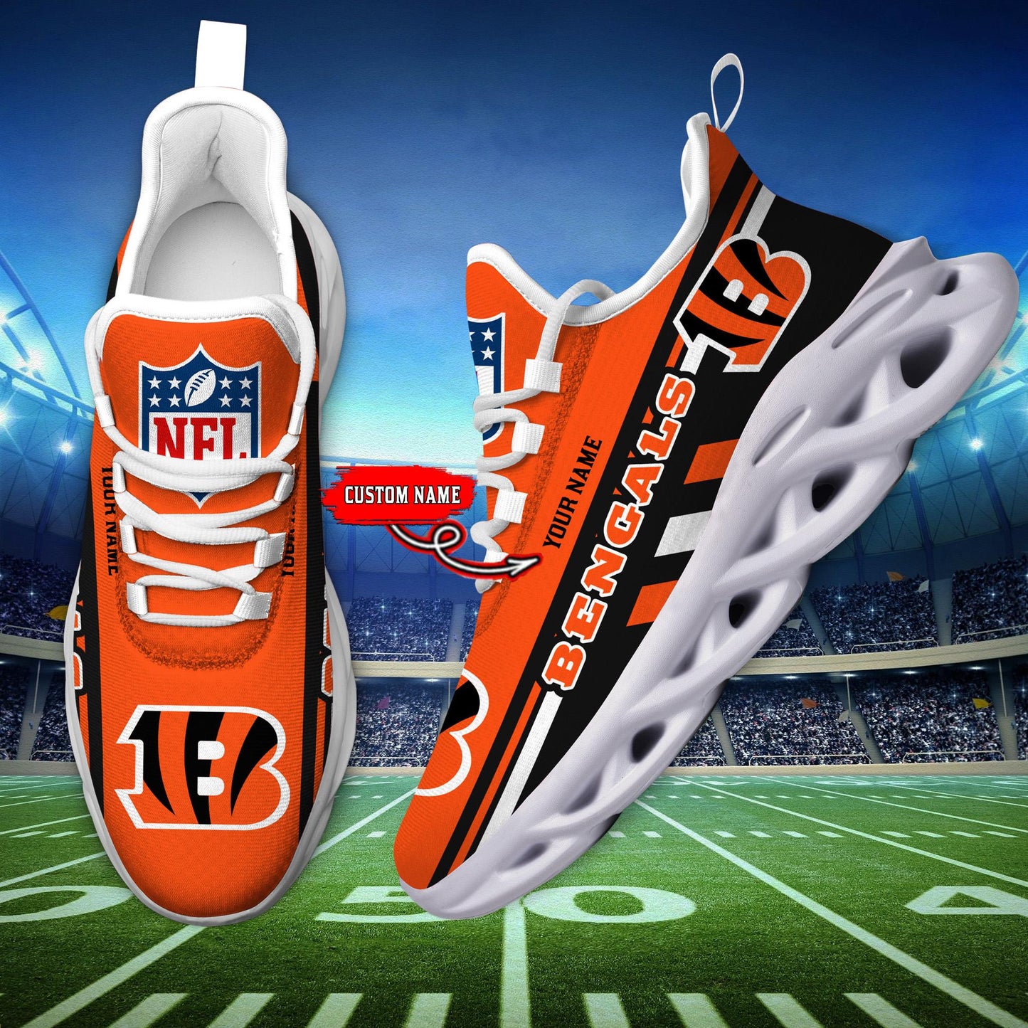 Ideafootwear Cincinnati Bengals Max Soul Shoes Sneakers For Men And Women