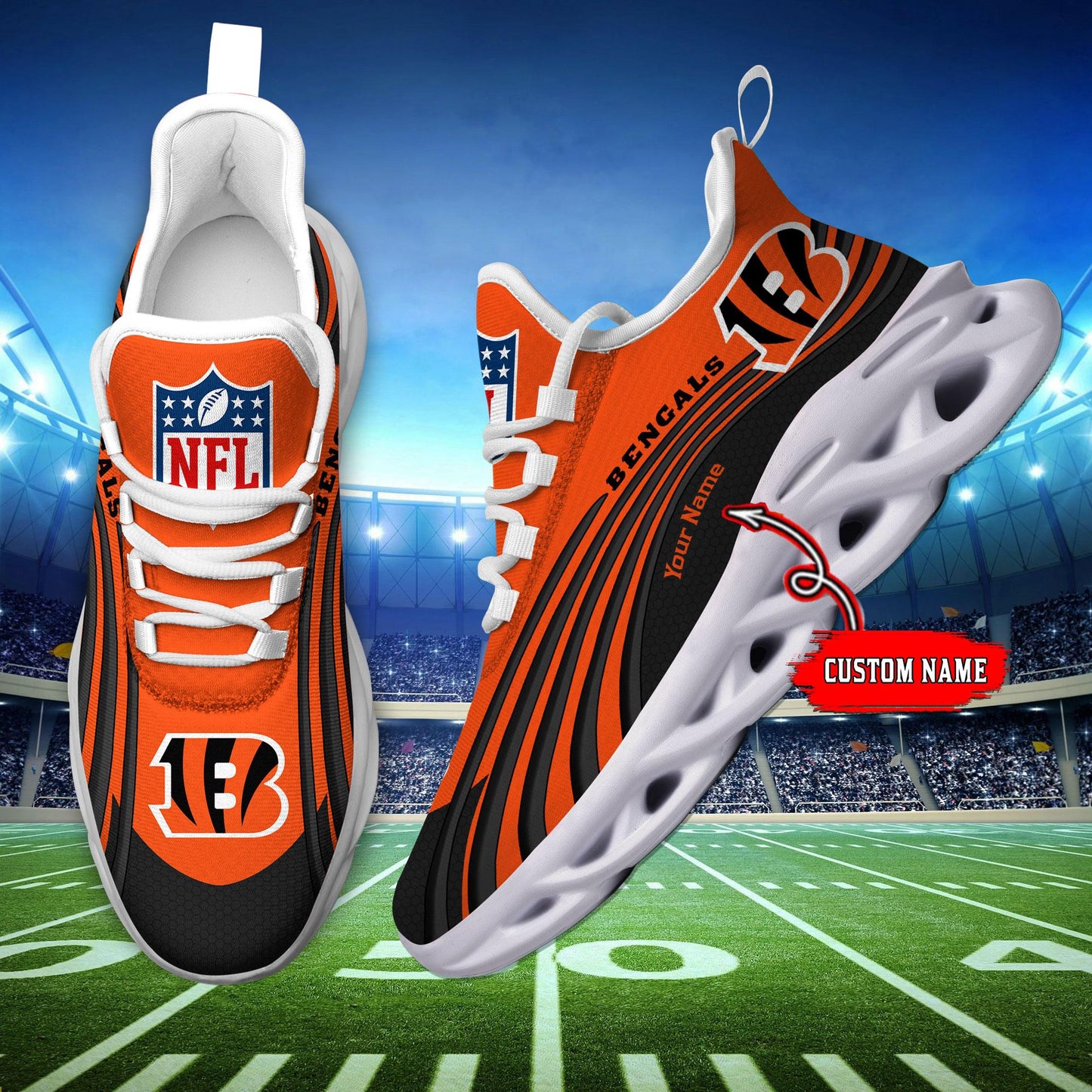 Ideafootwear Cincinnati Bengals Max Soul Shoes Sneakers For Men And Women