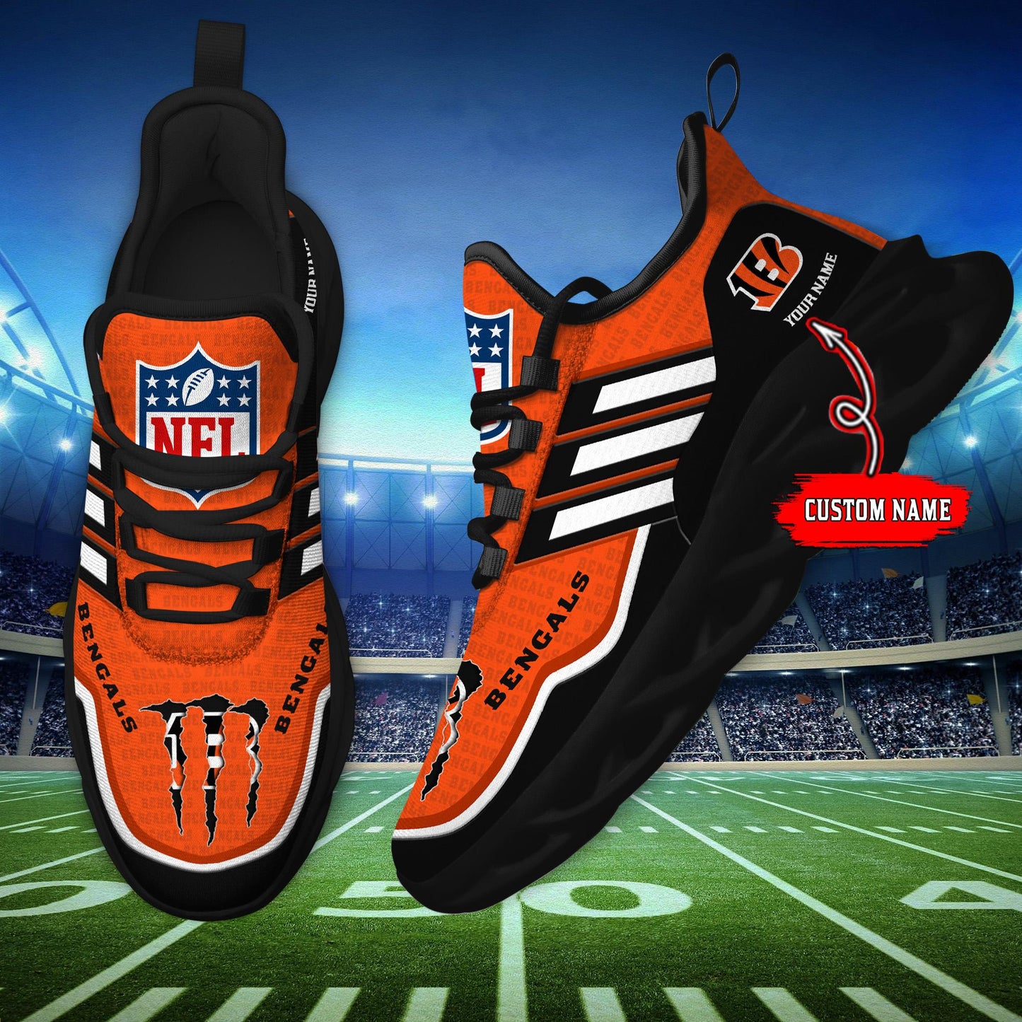 Ideafootwear Cincinnati Bengals Max Soul Shoes Sneakers For Men And Women