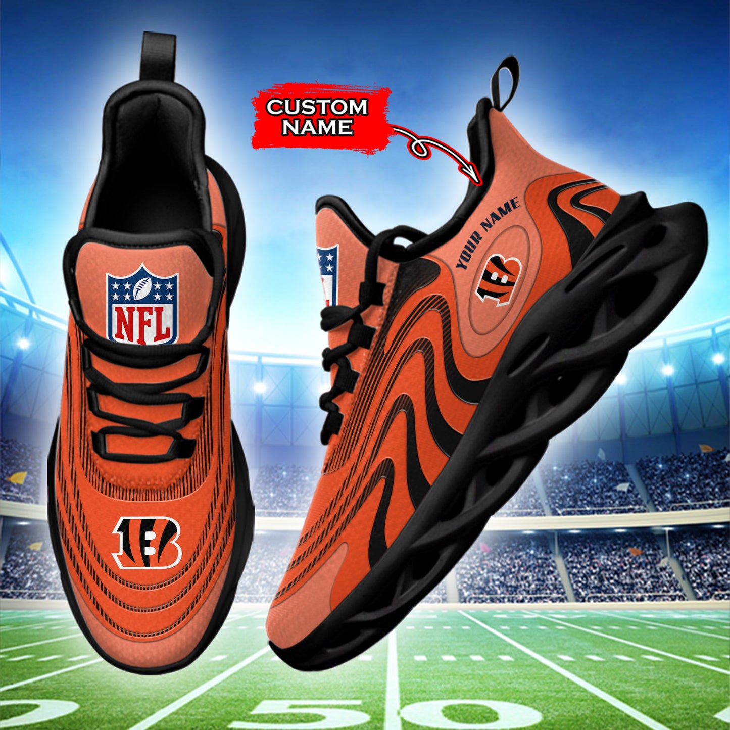 Ideafootwear Cincinnati Bengals NFL Max Soul Shoes Sneakers For Men And Women