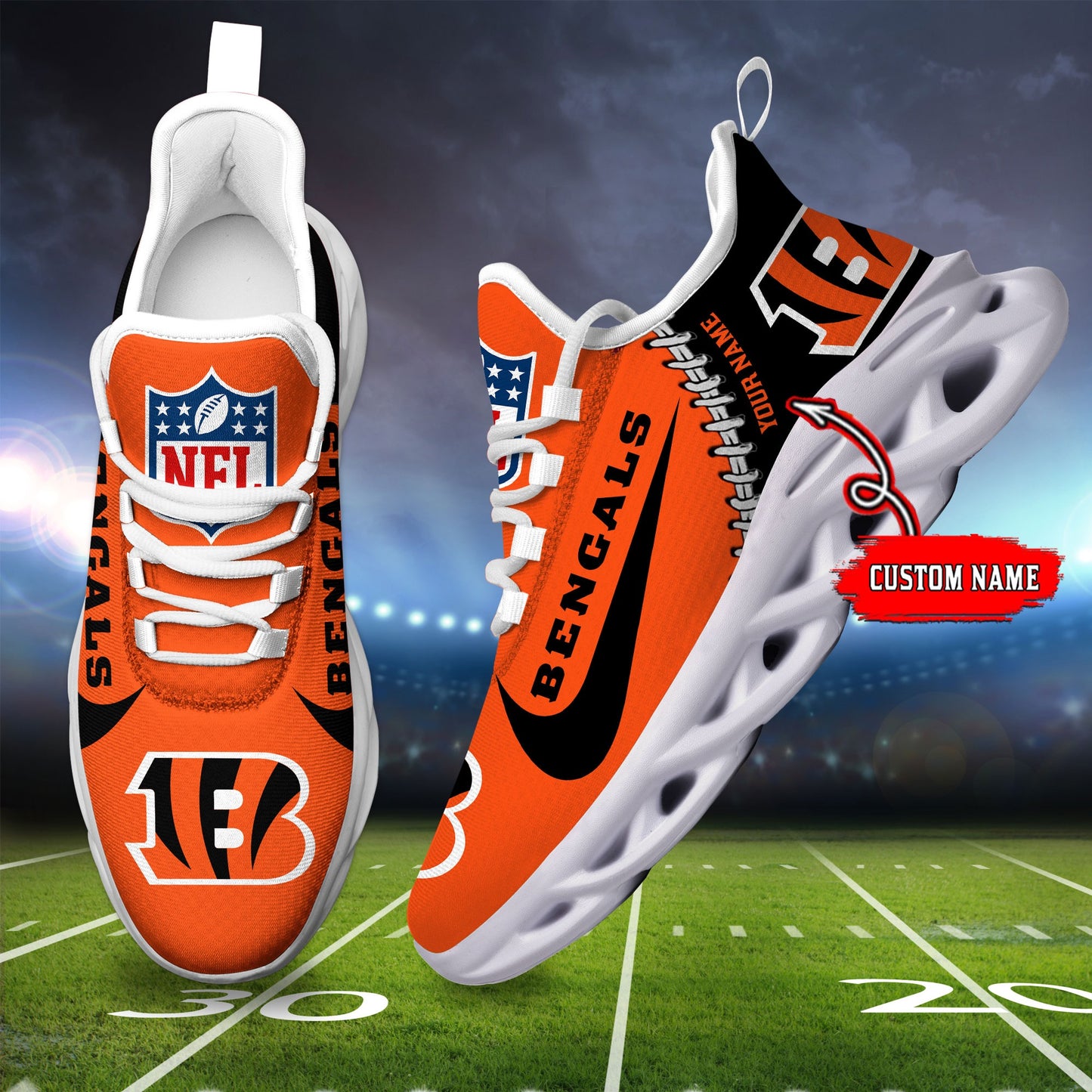 Ideafootwear Cincinnati Bengals NFL Max Soul Shoes Sneakers For Men And Women