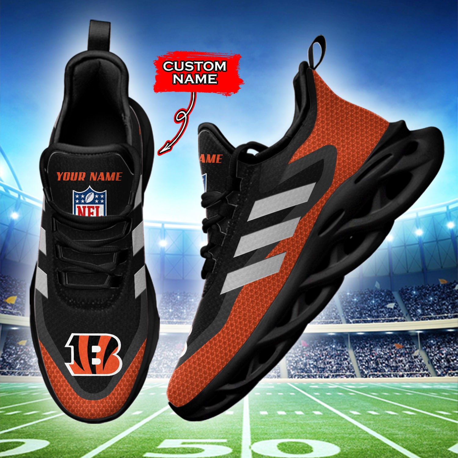 Ideafootwear Cincinnati Bengals NFL Max Soul Shoes Sneakers For Men And Women