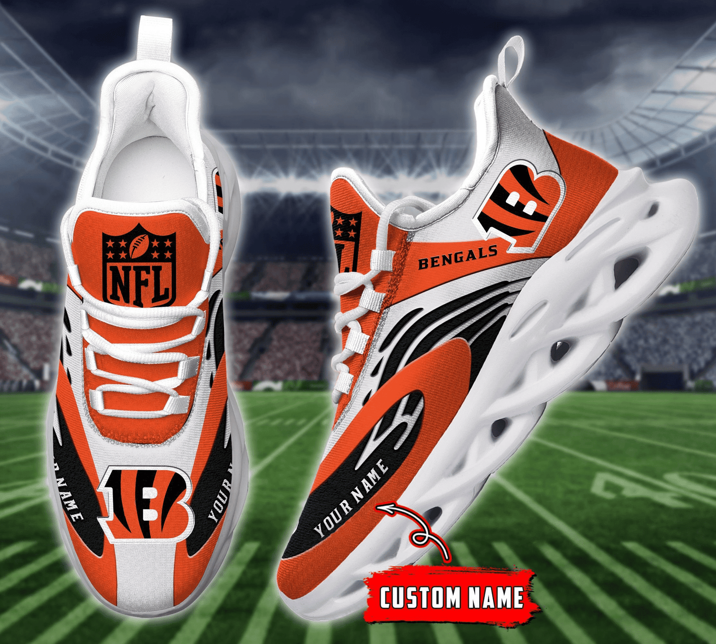 Ideafootwear Cincinnati Bengals NFL Max Soul Shoes Sneakers For Men And Women