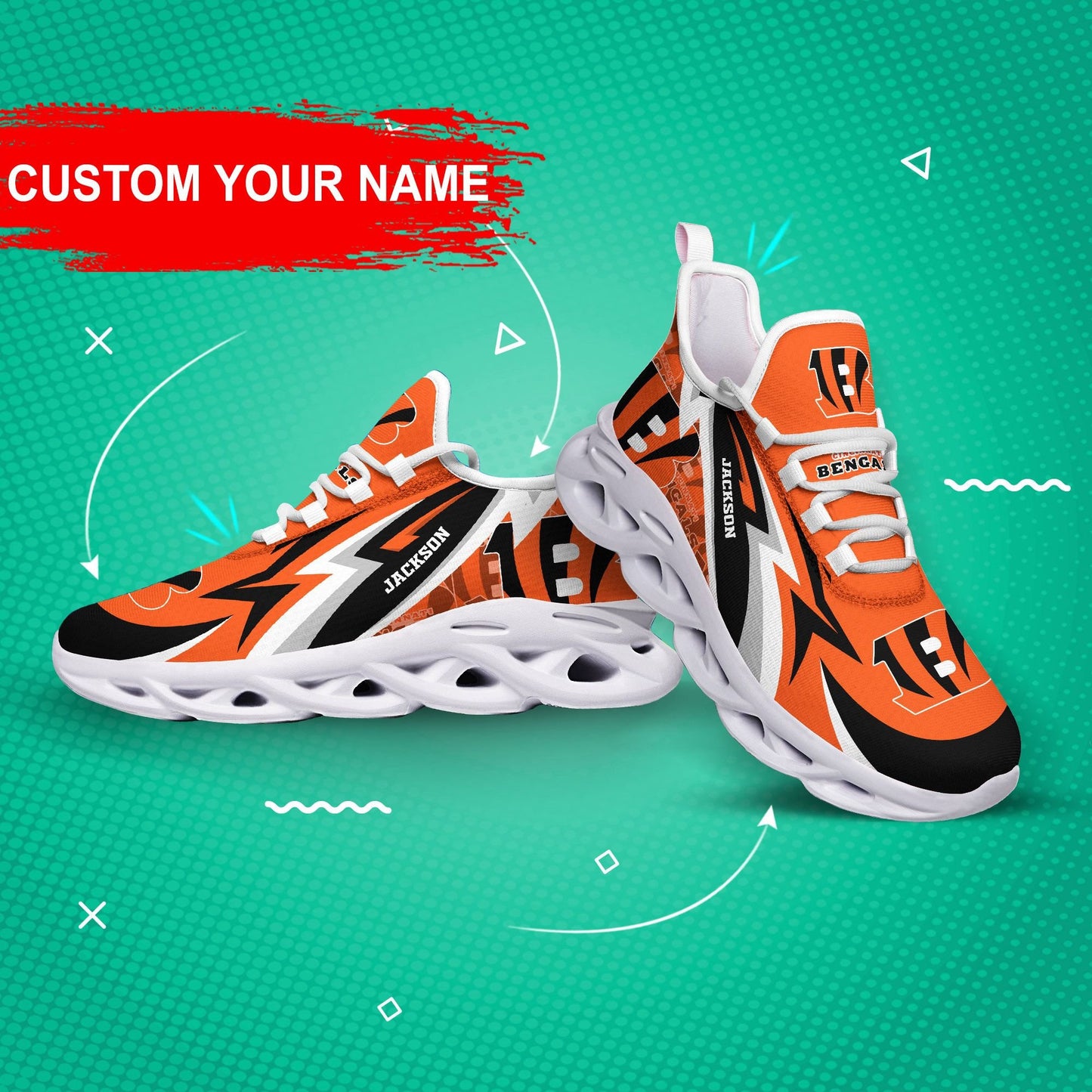 Ideafootwear Cincinnati Bengals NFL Max Soul Shoes Sneakers For Men And Women