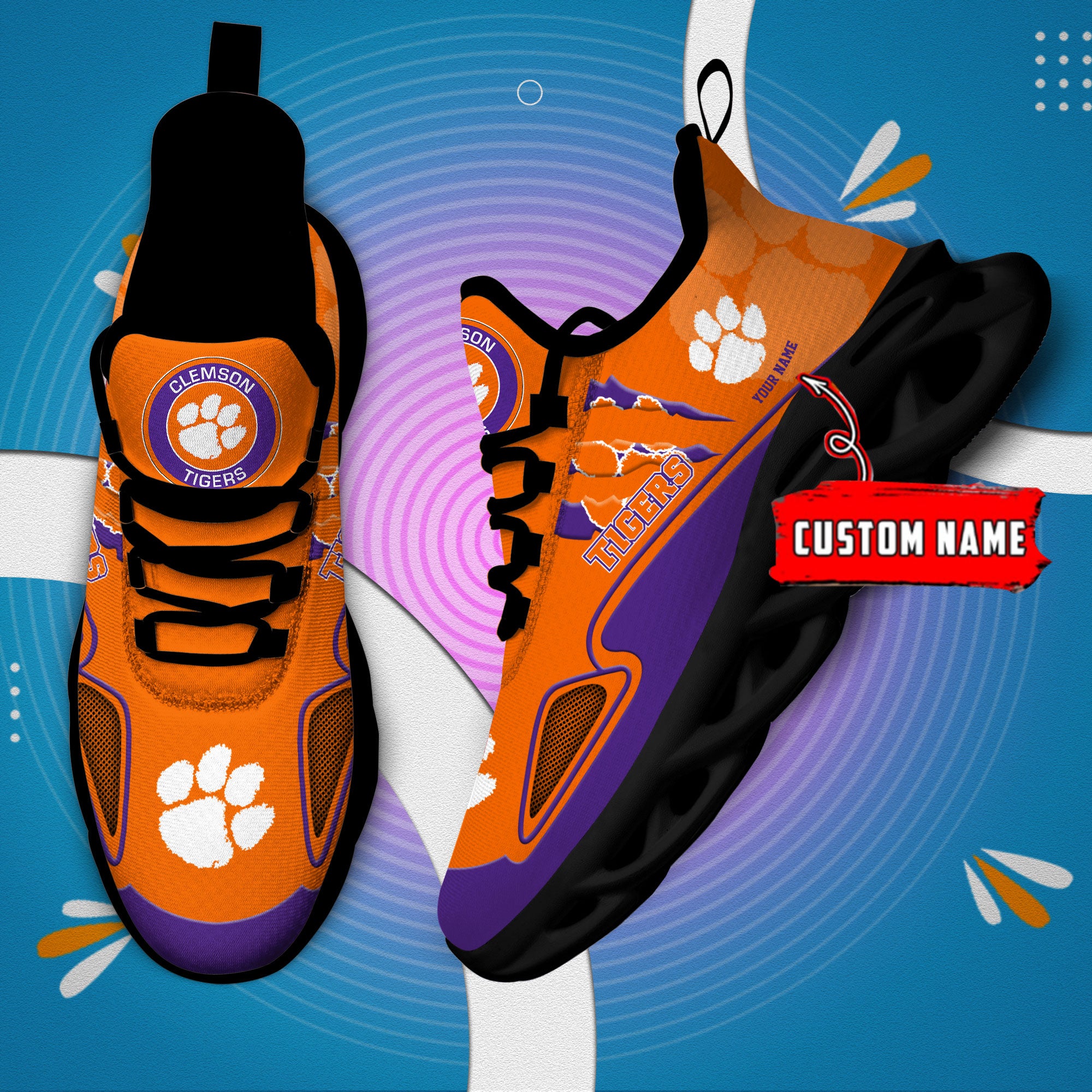 Ideafootwear Clemson Tigers Max Soul Shoes Sneakers For Men And Women