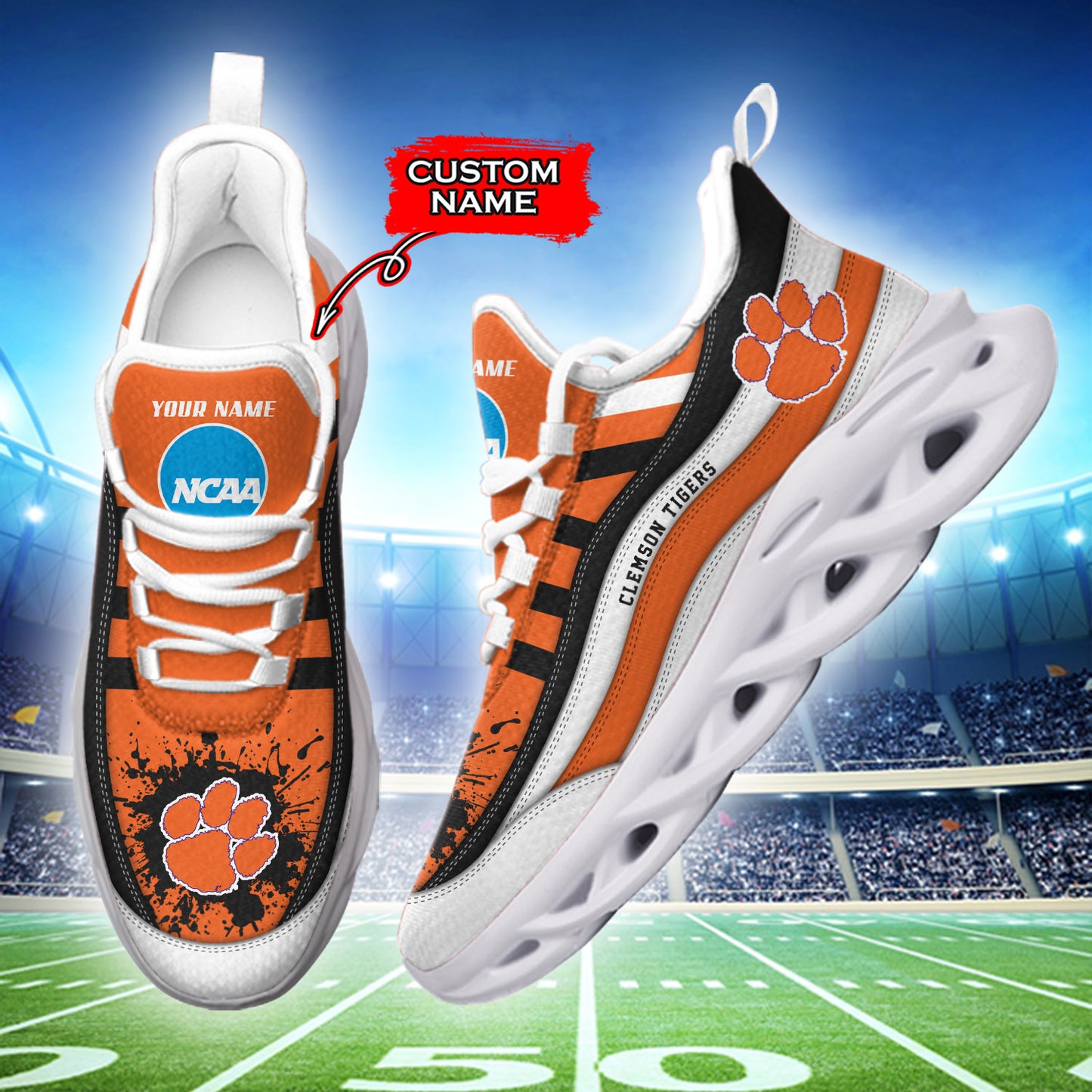 Ideafootwear Clemson Tigers NCAA Max Soul Shoes Sneakers For Men And Women
