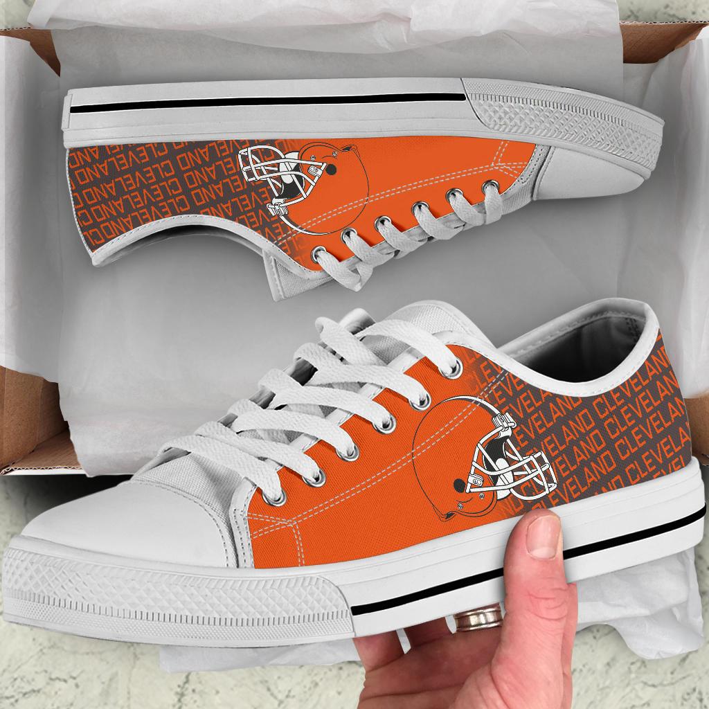 Ideafootwear Cleveland Browns Low Top Canvas Sneakers Shoes For Men And Women