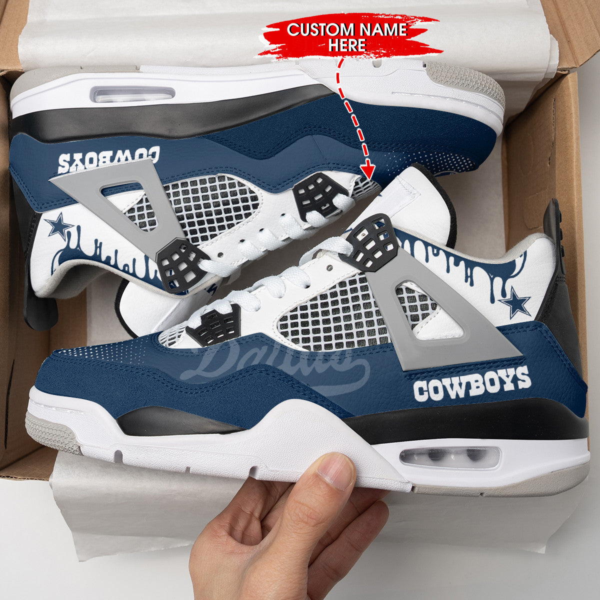 Ideafootwear Dallas Cowboys AJ4 Sneakers Shoes For Men And Women