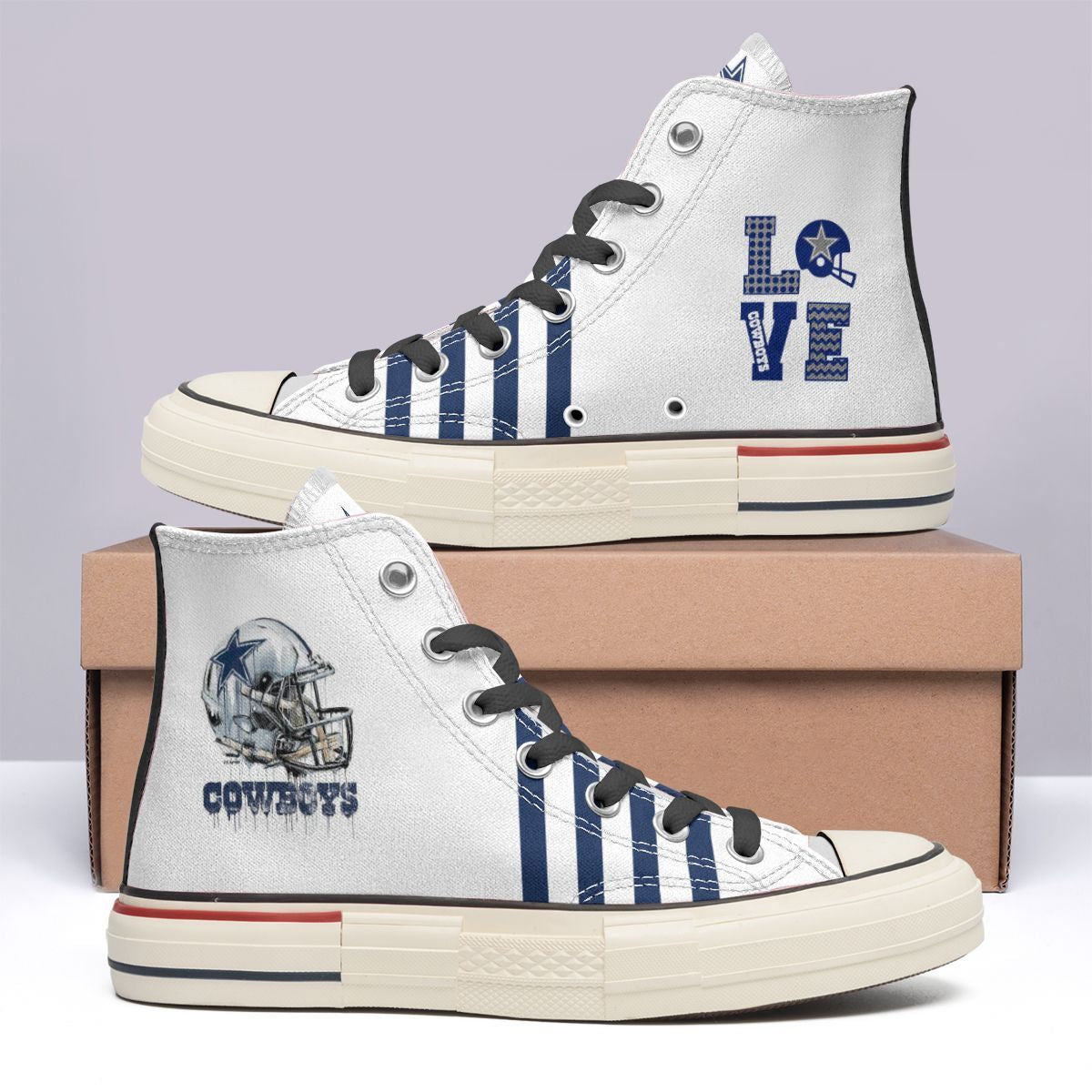 Ideafootwear Dallas Cowboys High Top Canvas Sneakers Shoes For Men And Women