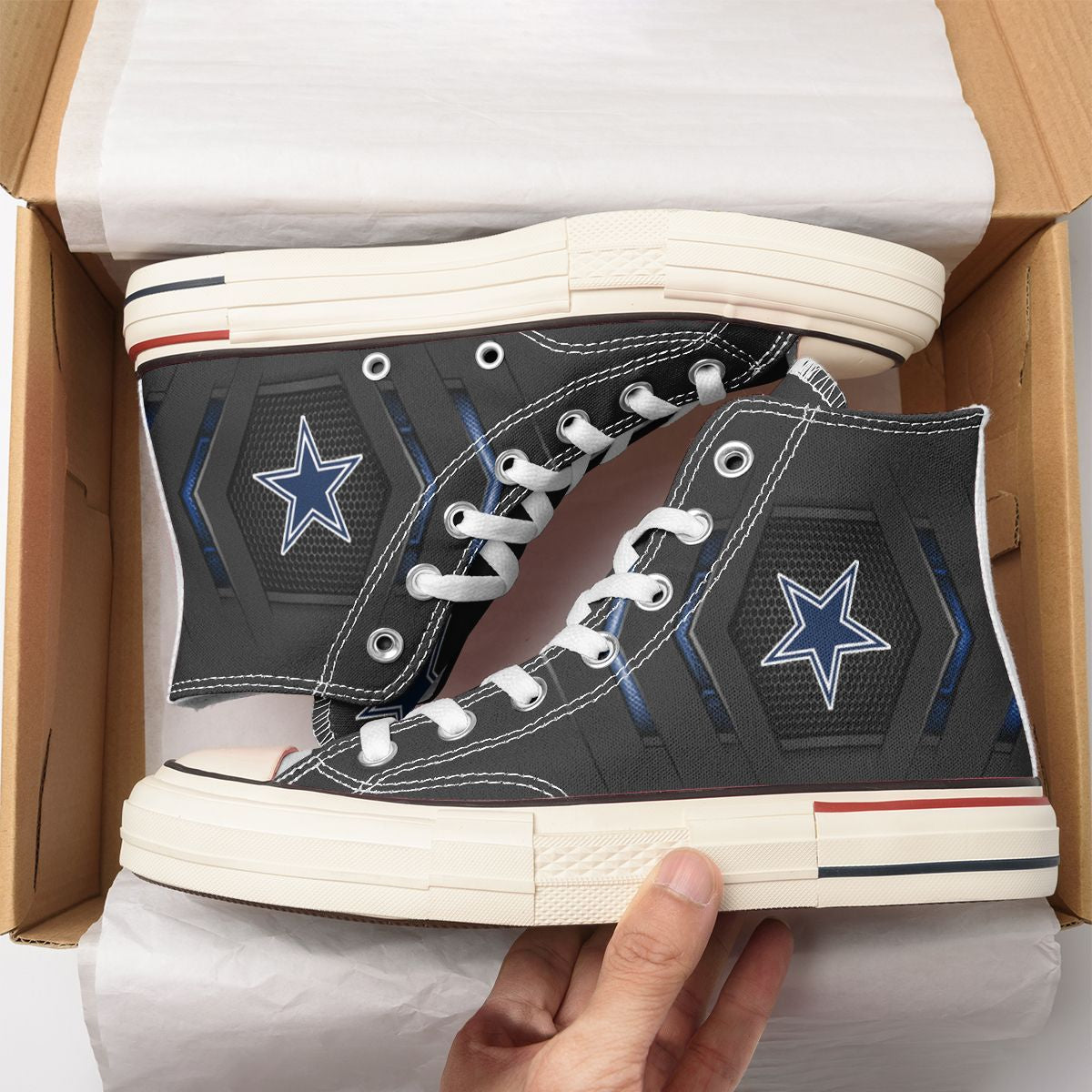 Ideafootwear Dallas Cowboys High Top Canvas Sneakers Shoes For Men And Women