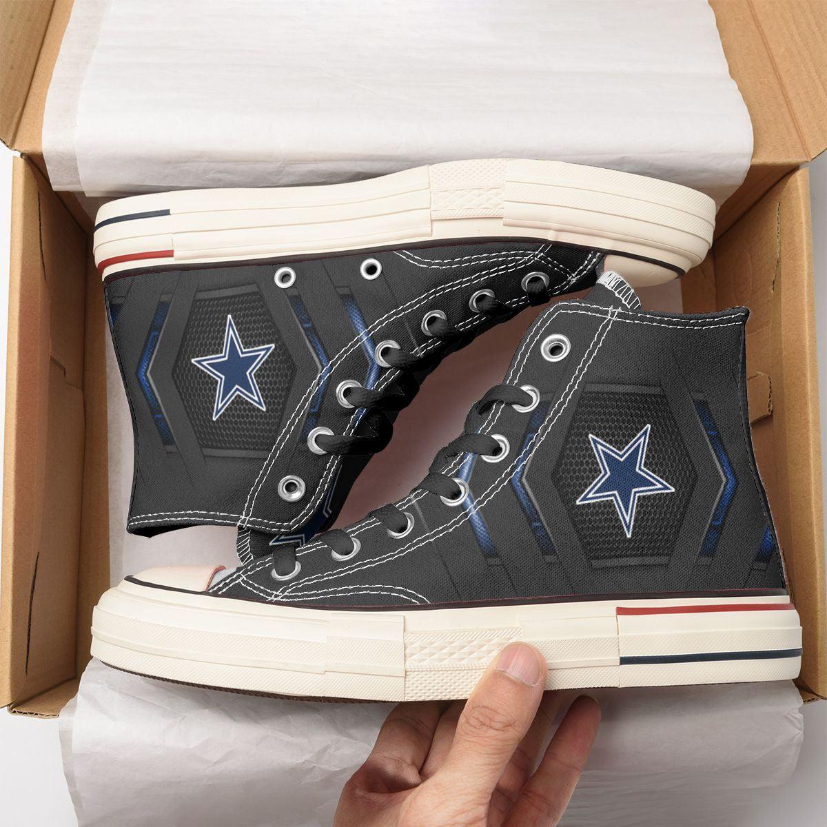 Ideafootwear Dallas Cowboys High Top Canvas Sneakers Shoes For Men And Women
