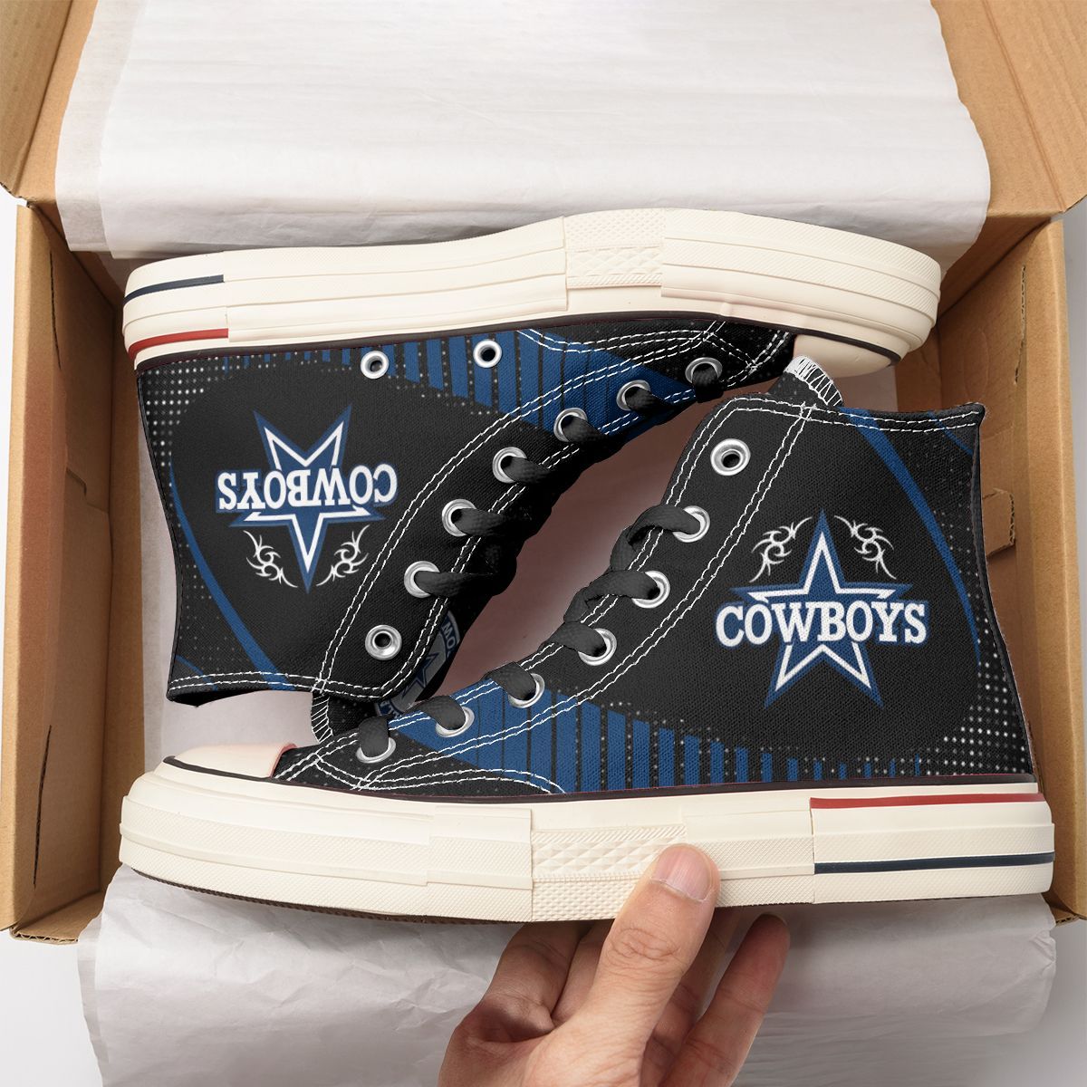 Ideafootwear Dallas Cowboys High Top Canvas Sneakers Shoes For Men And Women