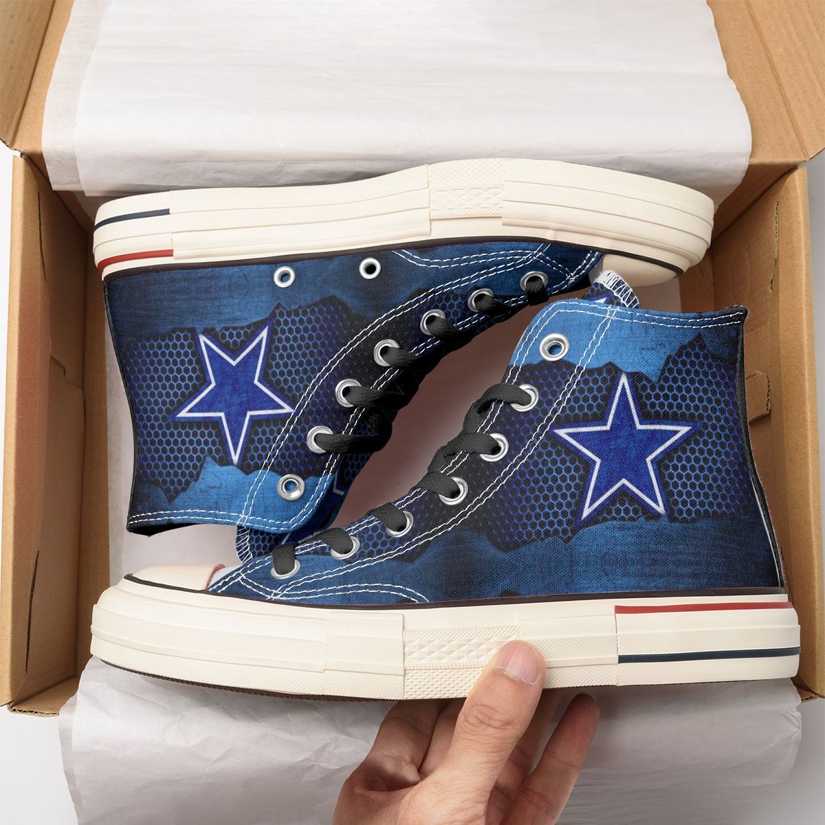 Ideafootwear Dallas Cowboys High Top Canvas Sneakers Shoes For Men And Women