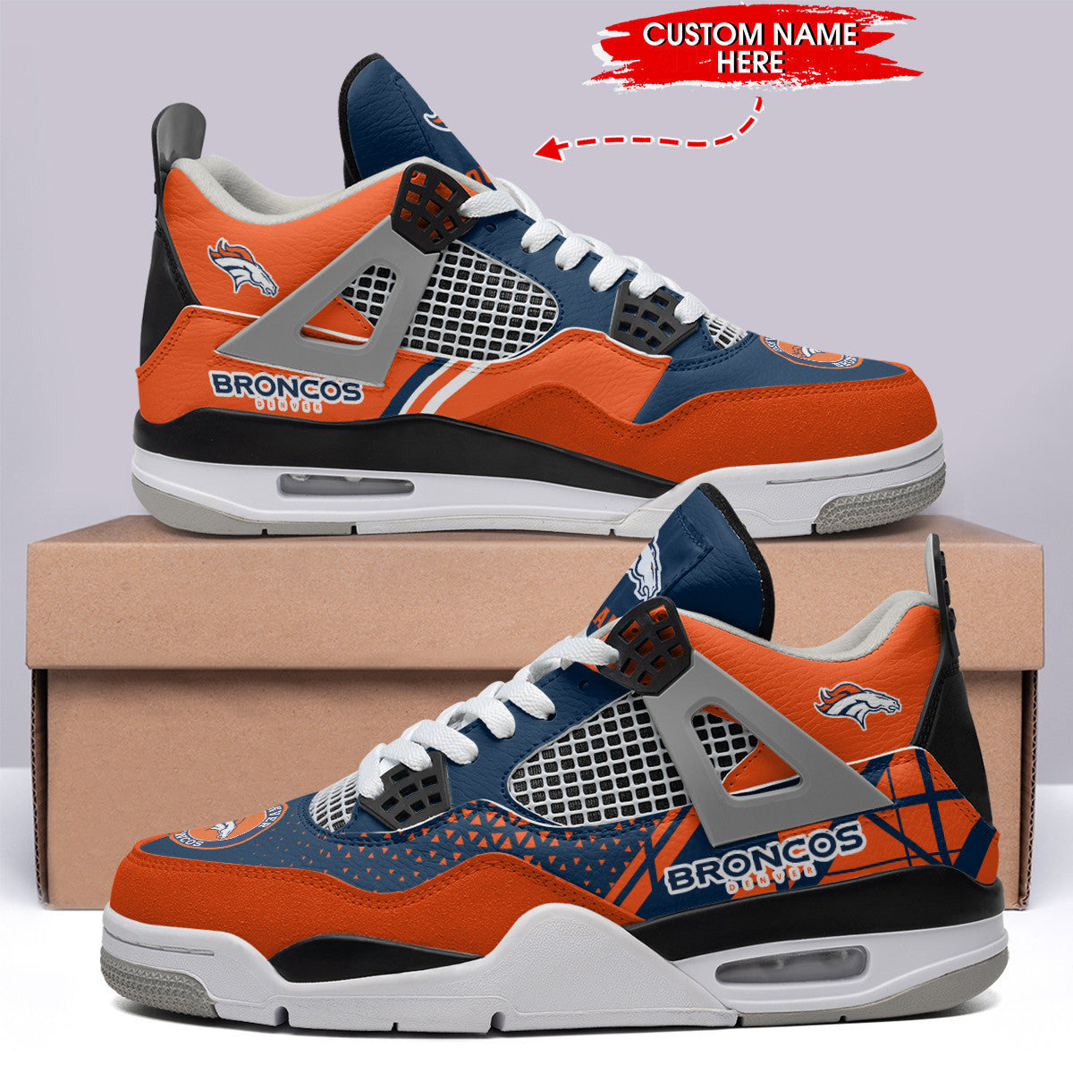 Ideafootwear Denver Broncos AJ4 Sneakers Shoes For Men And Women