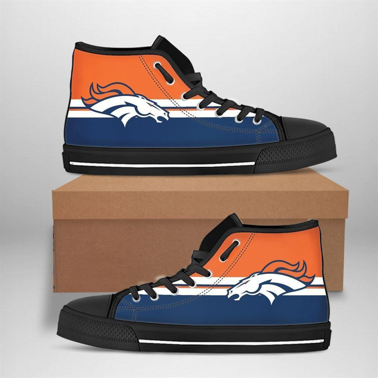 Ideafootwear Denver Broncos High Top Canvas Sneakers Shoes For Men And Women