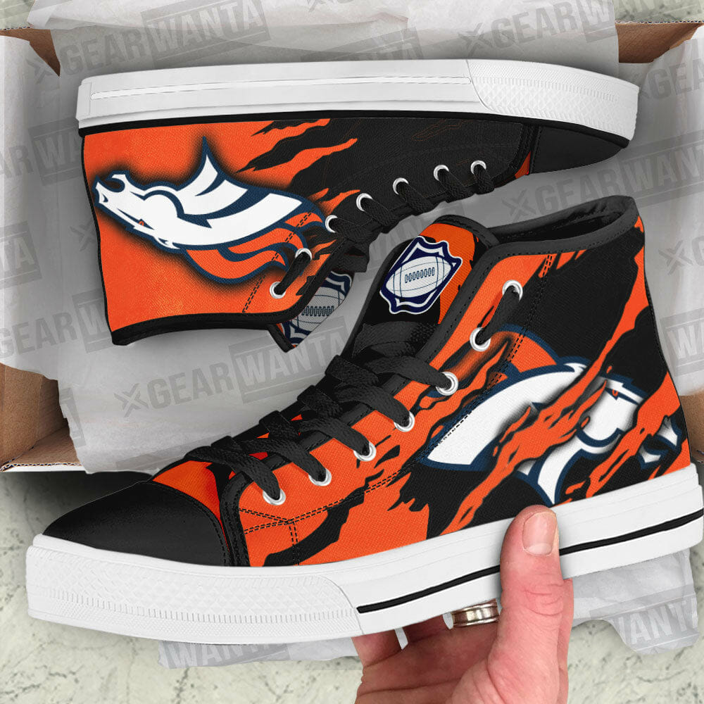 Ideafootwear Denver Broncos High Top Canvas Sneakers Shoes For Men And Women
