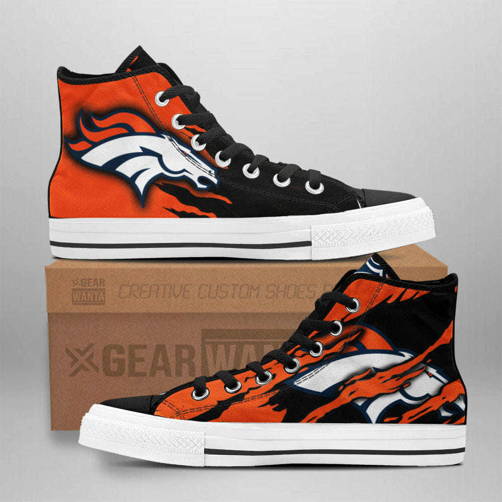 Ideafootwear Denver Broncos High Top Canvas Sneakers Shoes For Men And Women