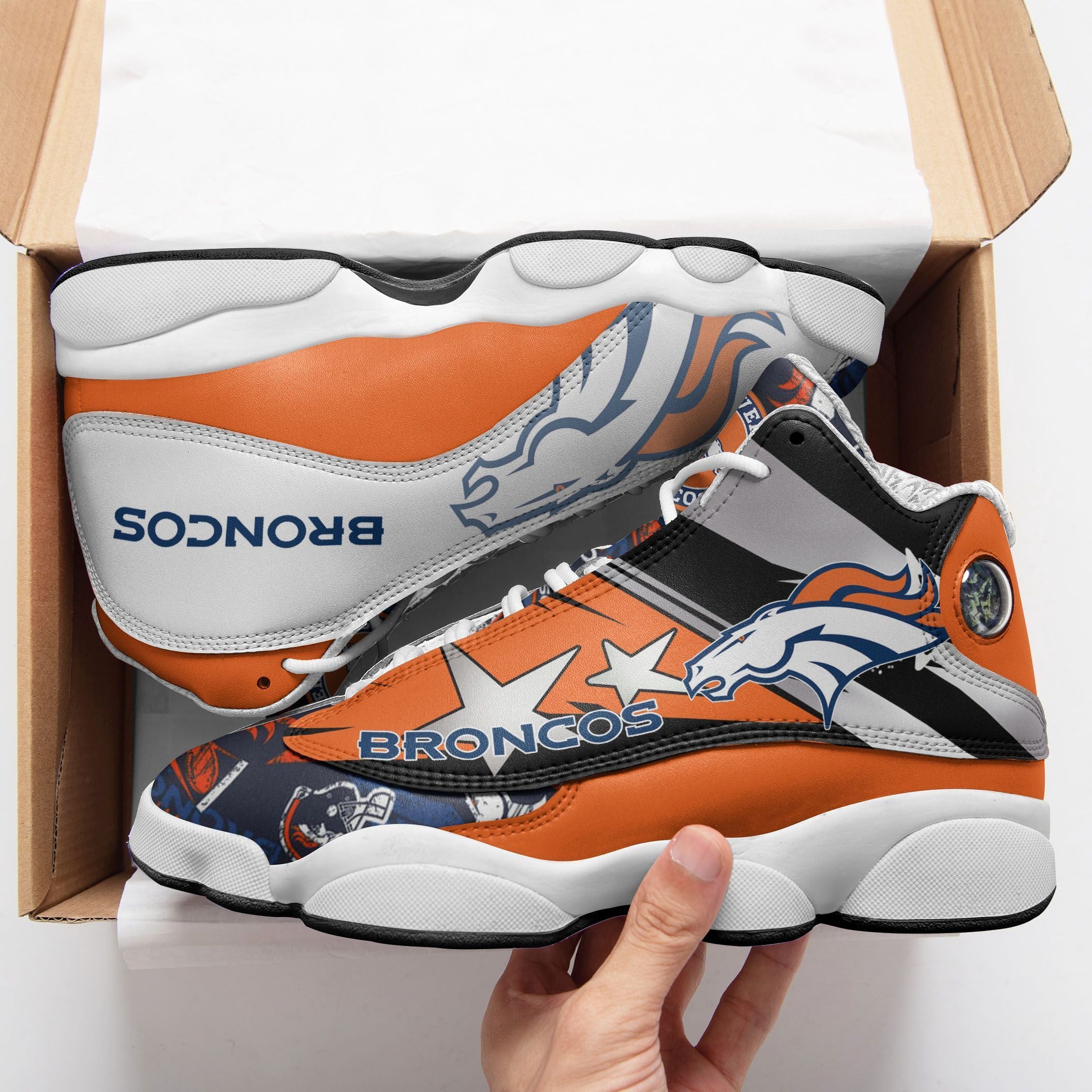 Ideafootwear Denver Broncos NFL AJ13 Sneakers Shoes For Men And Women