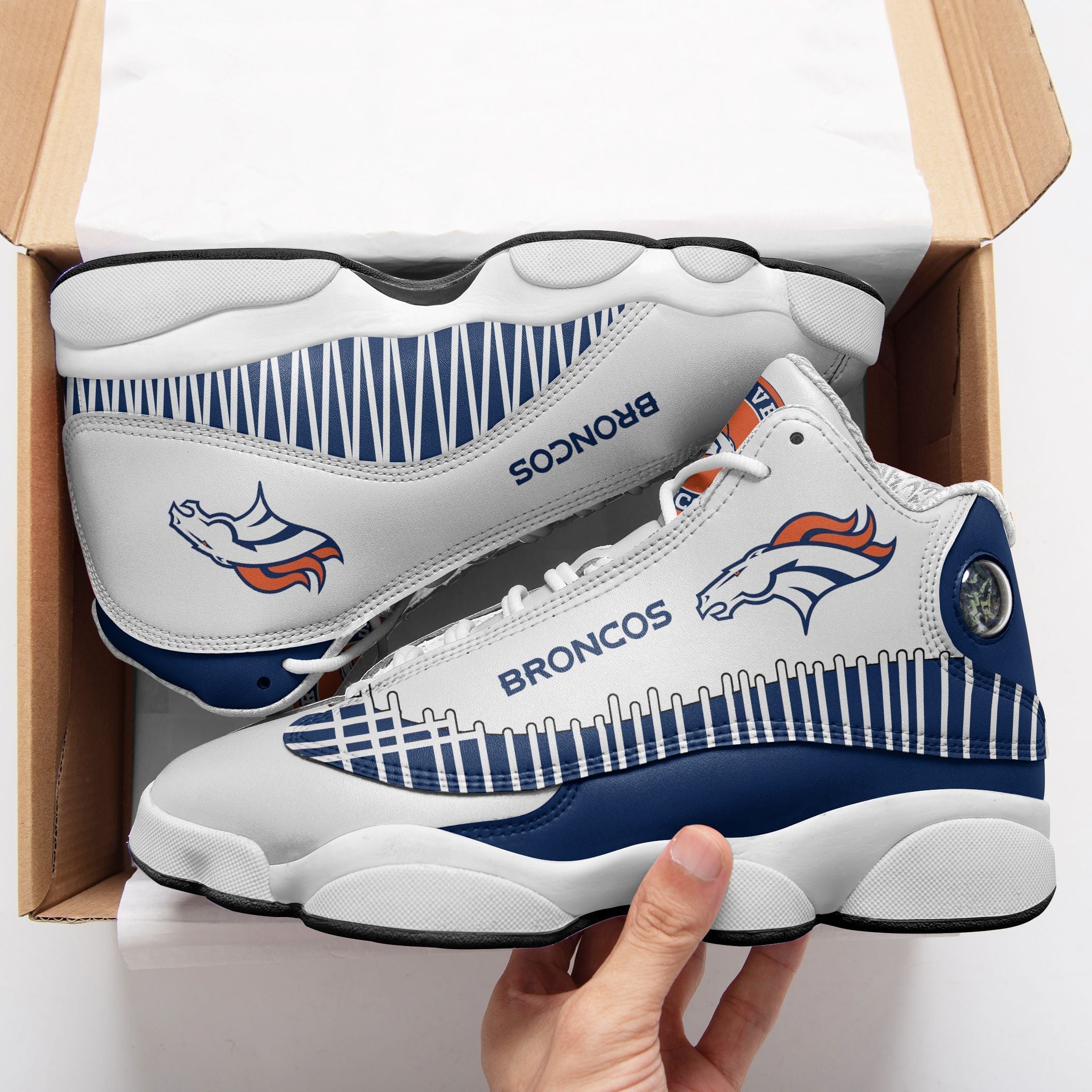 Ideafootwear Denver Broncos NFL AJ13 Sneakers Shoes For Men And Women