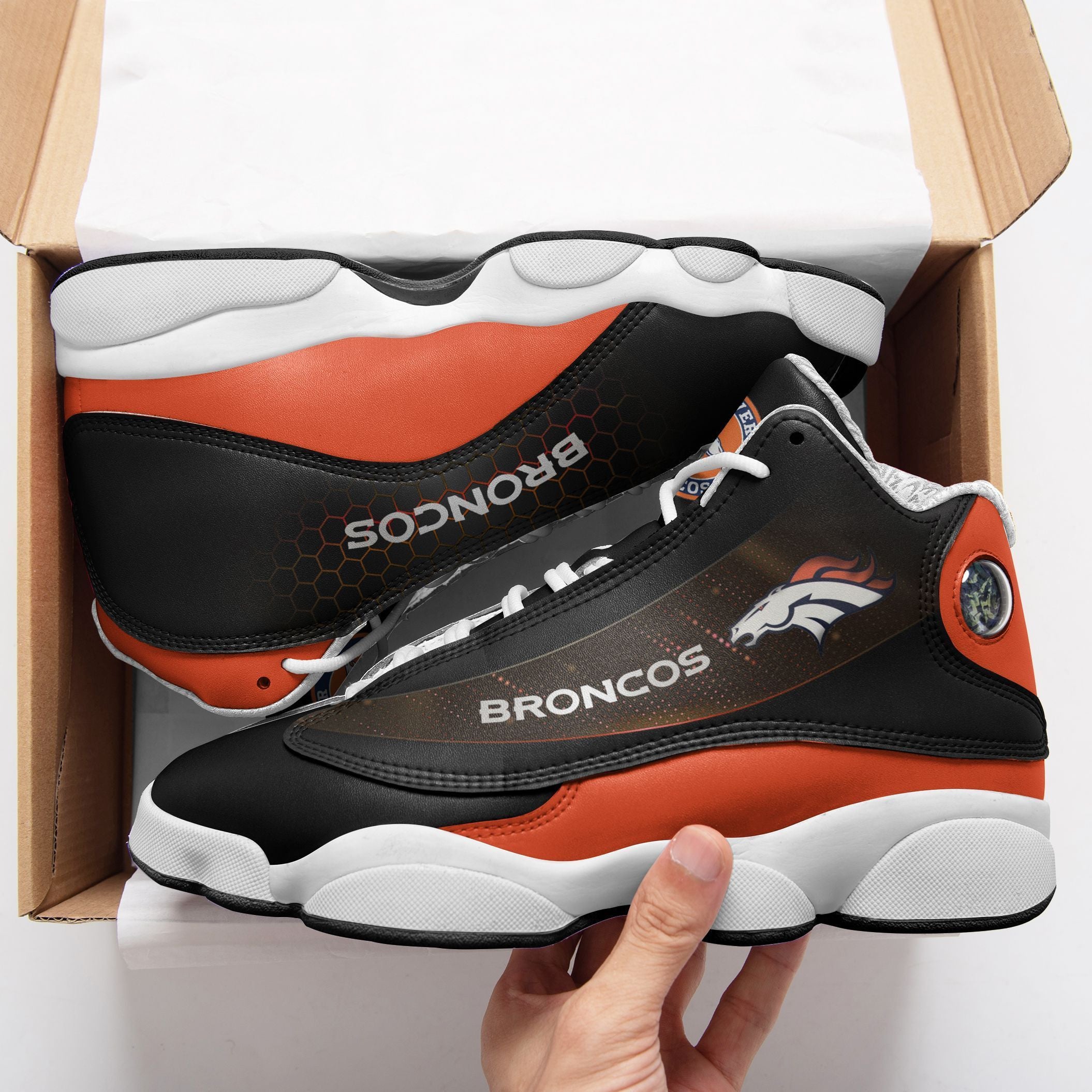 Ideafootwear Denver Broncos NFL AJ13 Sneakers Shoes For Men And Women