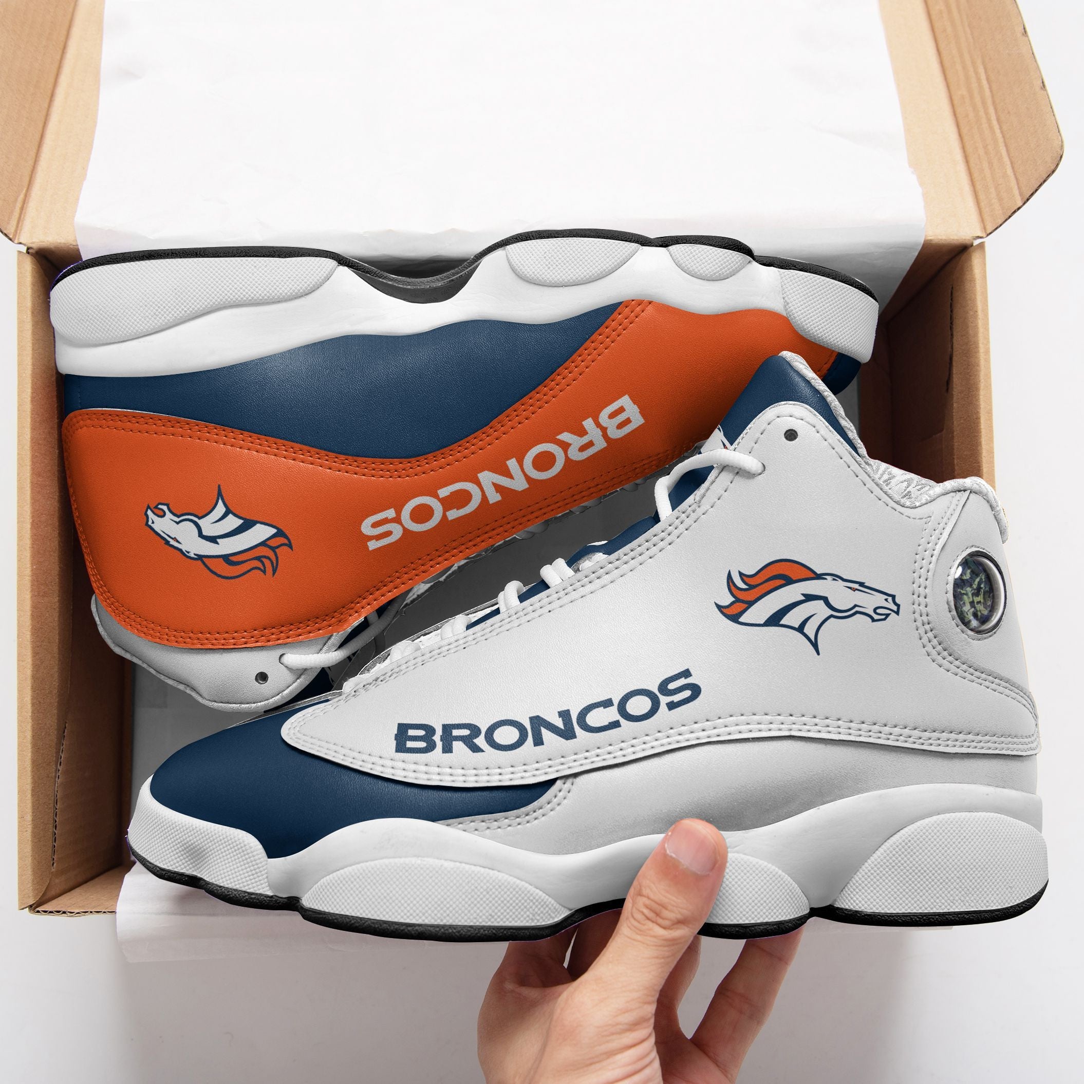Ideafootwear Denver Broncos NFL AJ13 Sneakers Shoes For Men And Women