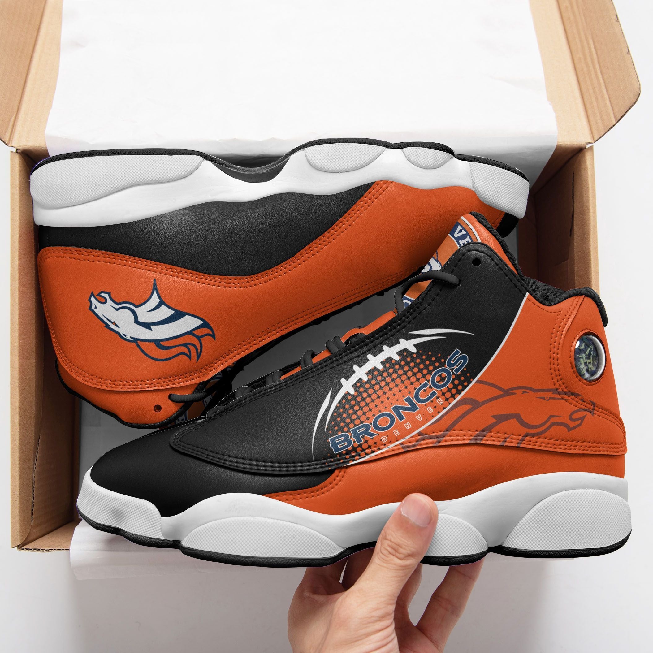 Ideafootwear Denver Broncos NFL AJ13 Sneakers Shoes For Men And Women