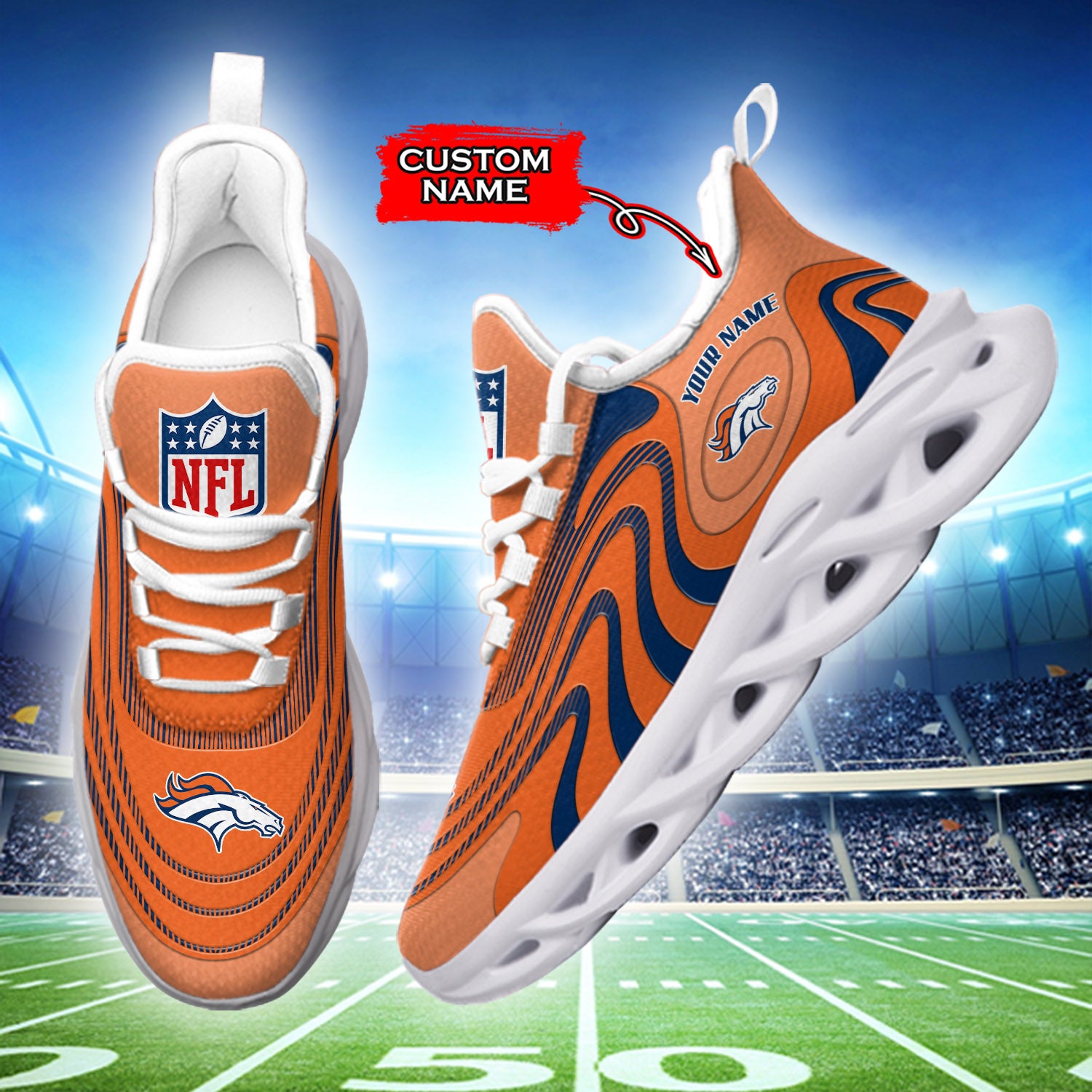 Ideafootwear Denver Broncos NFL Max Soul Shoes Sneakers For Men And Women