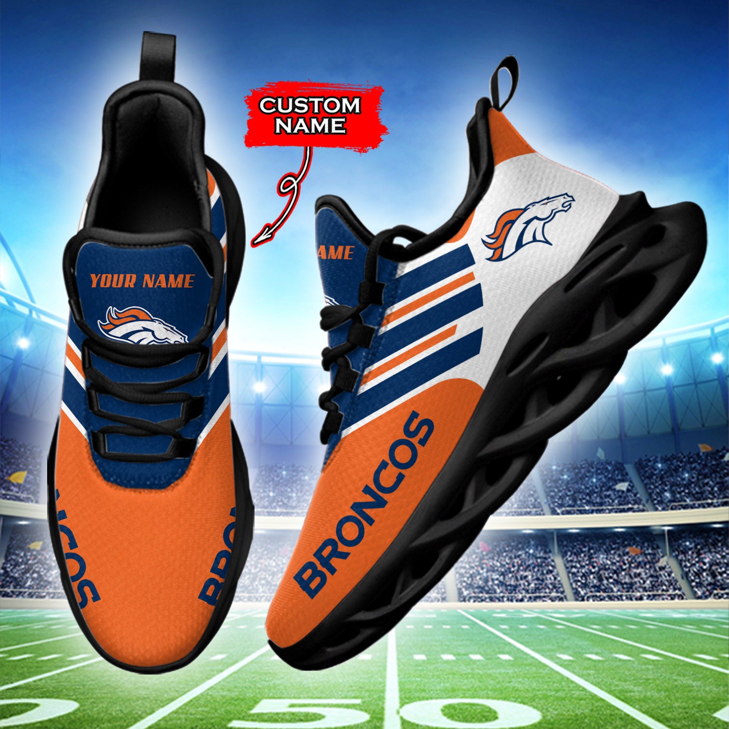 Ideafootwear Denver Broncos NFL Max Soul Shoes Sneakers For Men And Women