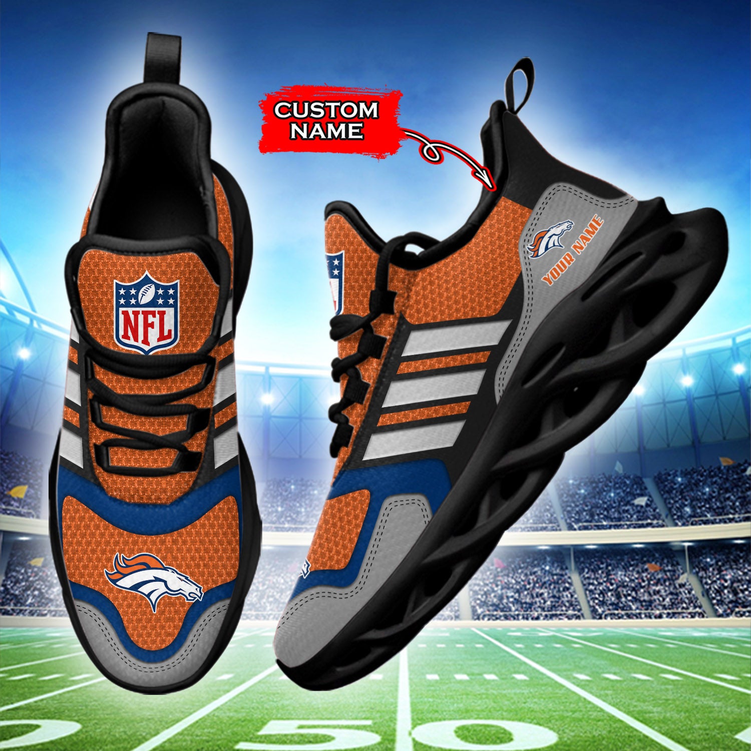 Ideafootwear Denver Broncos NFL Max Soul Shoes Sneakers For Men And Women