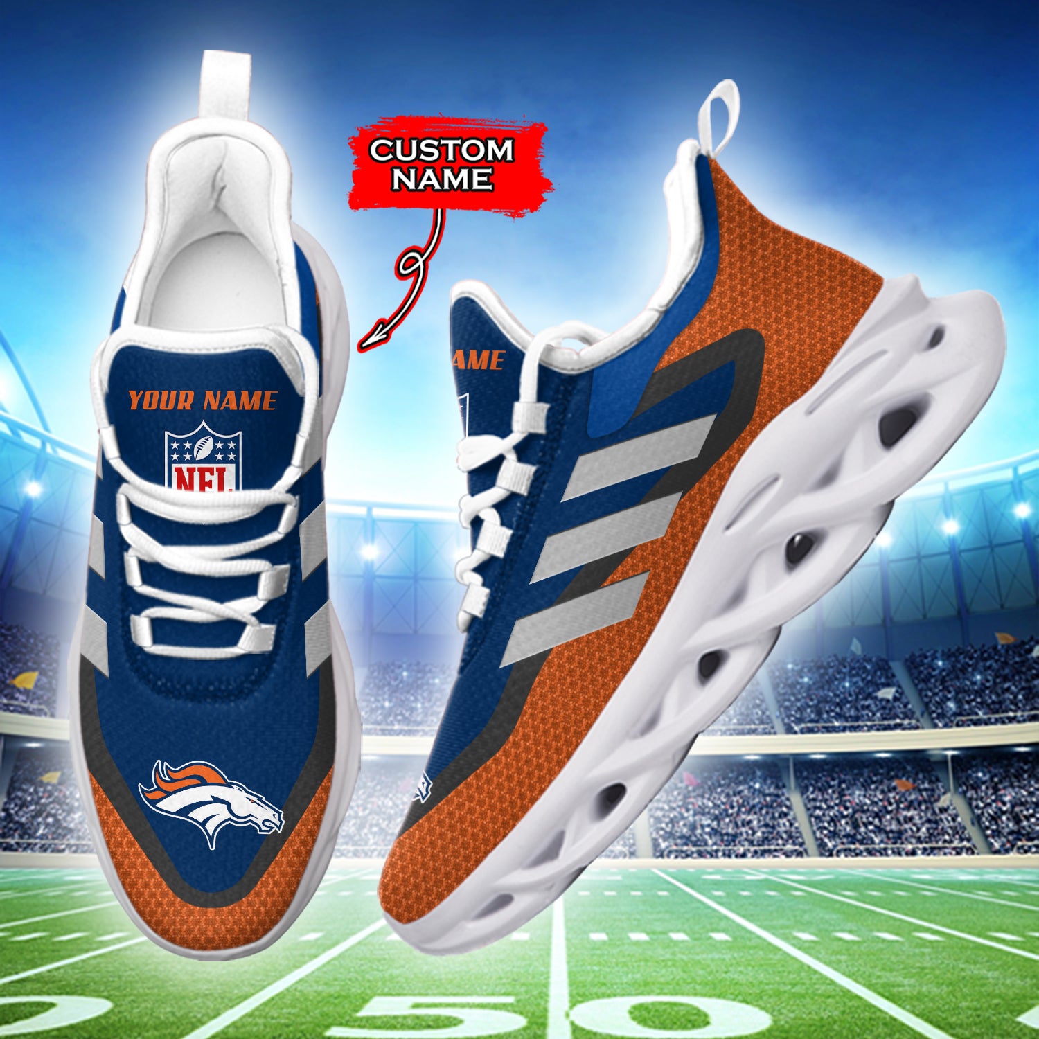 Ideafootwear Denver Broncos NFL Max Soul Shoes Sneakers For Men And Women