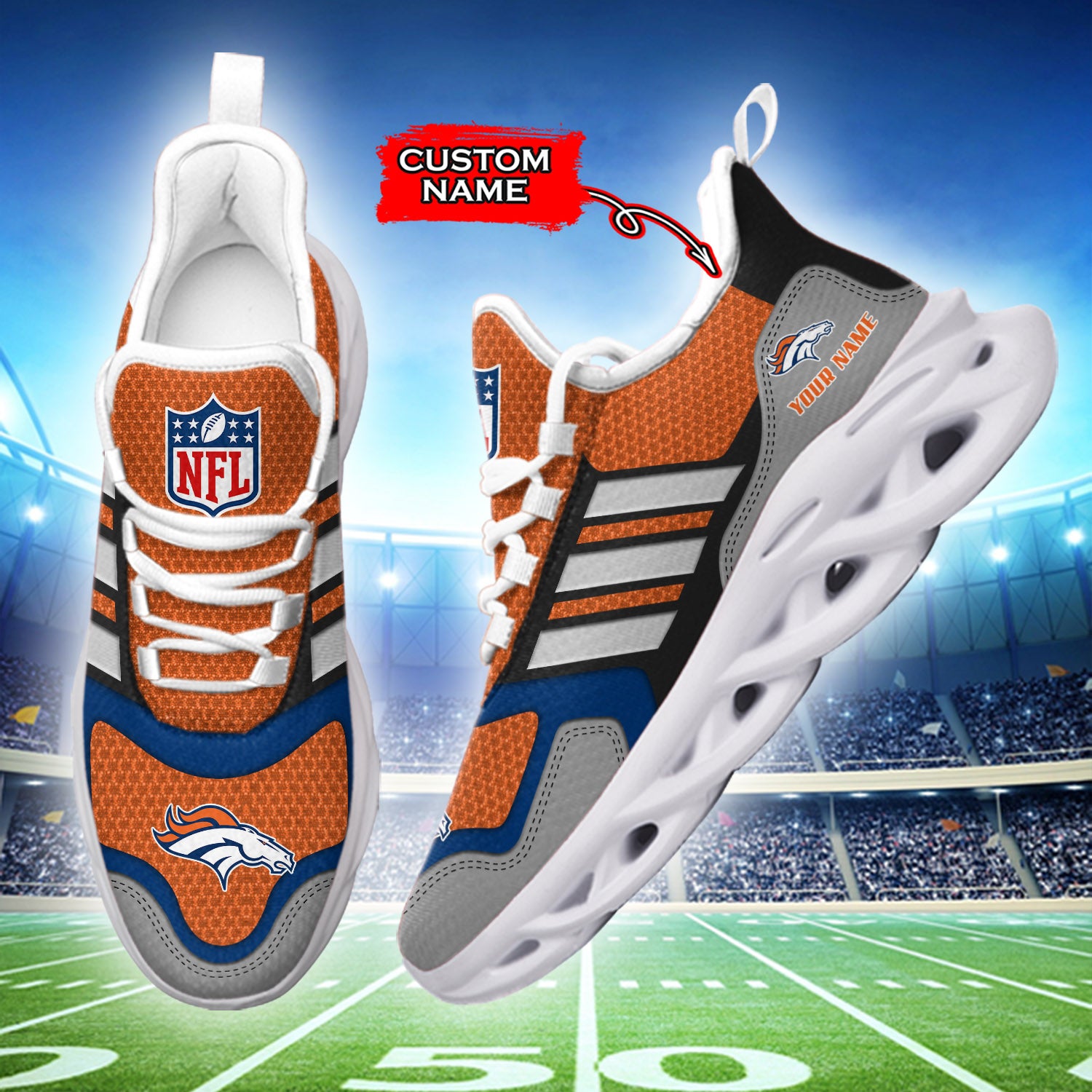 Ideafootwear Denver Broncos NFL Max Soul Shoes Sneakers For Men And Women