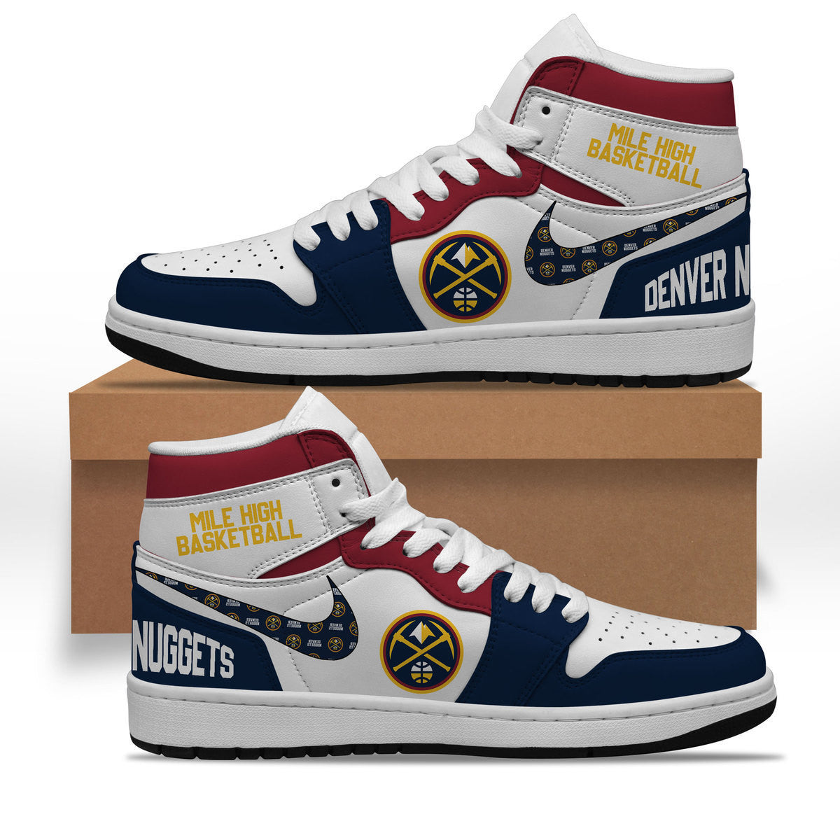 Ideafootwear Denver Nuggets AJ1 High Sneakers Shoes For Men And Women