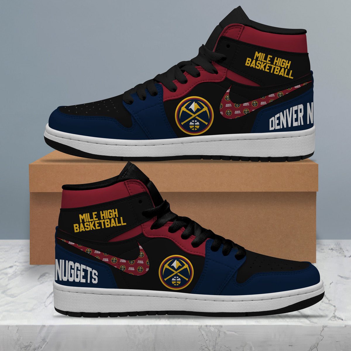 Ideafootwear Denver Nuggets AJ1 High Sneakers Shoes For Men And Women