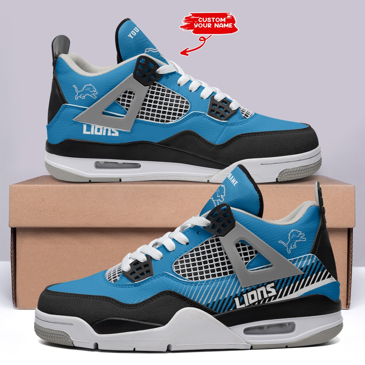 Ideafootwear Detroit Lions AJ4 Sneakers Shoes For Men And Women