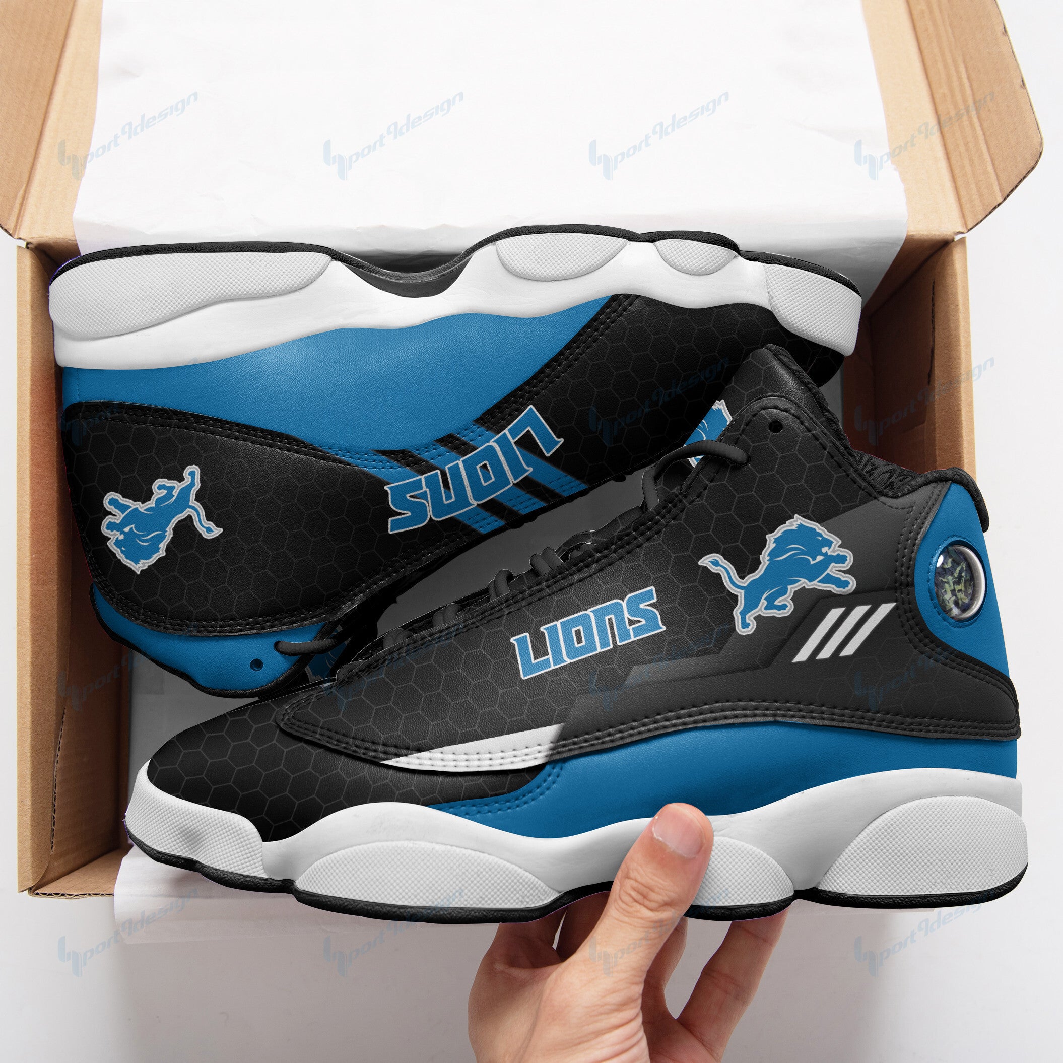 Ideafootwear Detroit Lions NFL AJ13 Sneakers Shoes For Men And Women