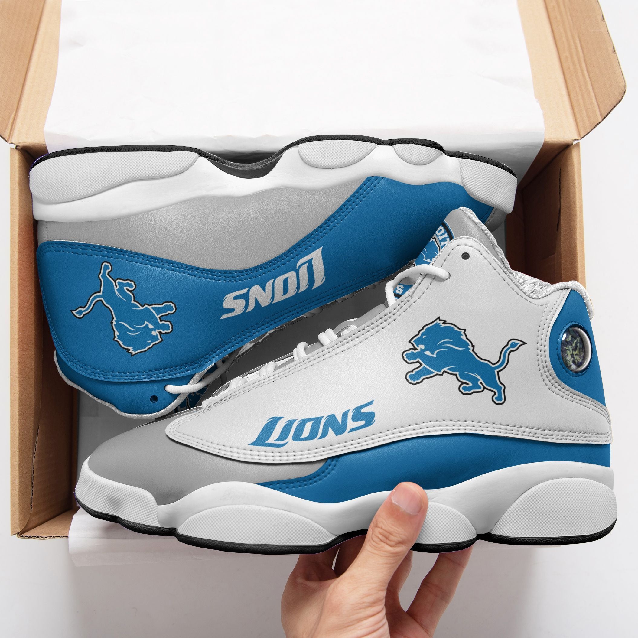 Ideafootwear Detroit Lions NFL AJ13 Sneakers Shoes For Men And Women