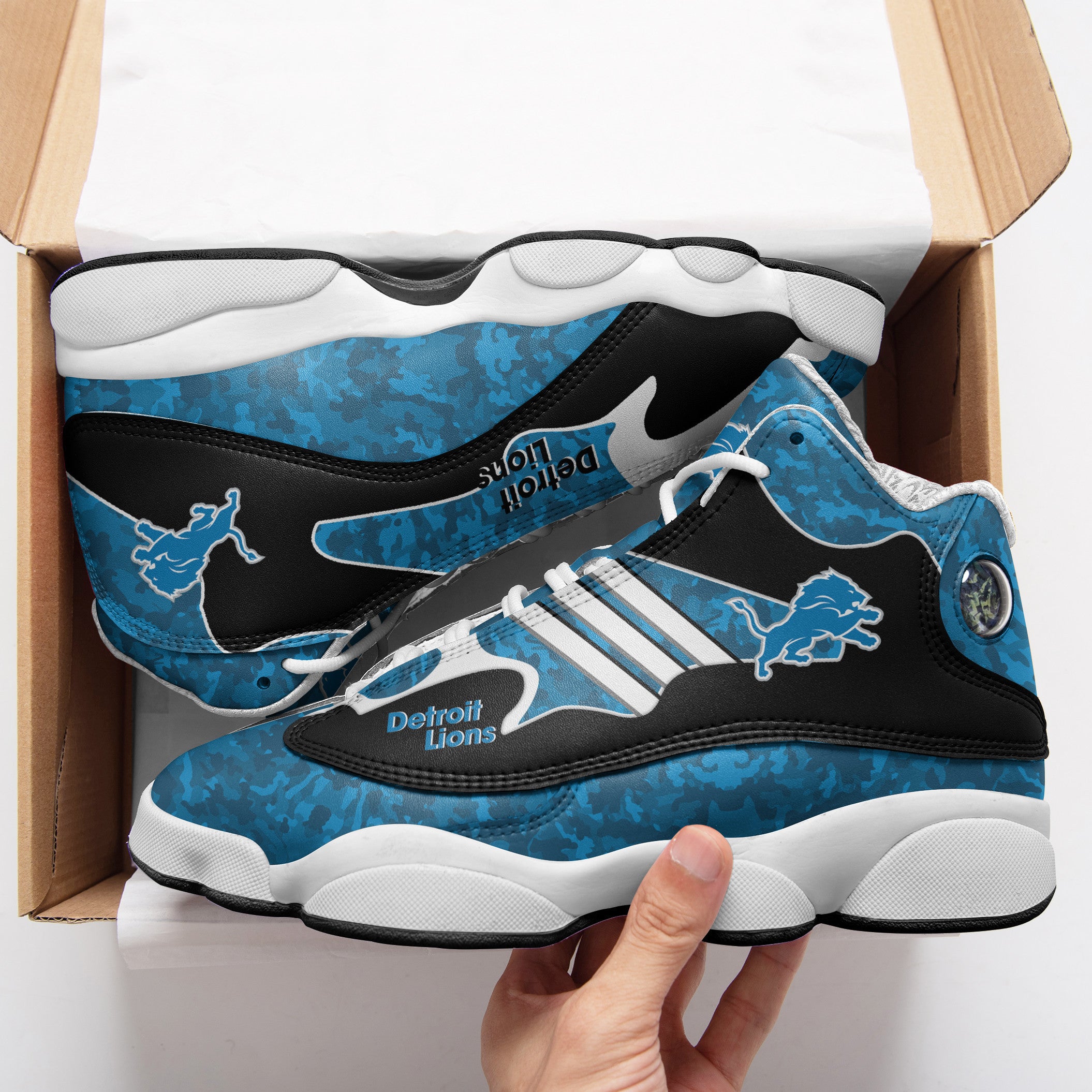 Ideafootwear Detroit Lions NFL AJ13 Sneakers Shoes For Men And Women