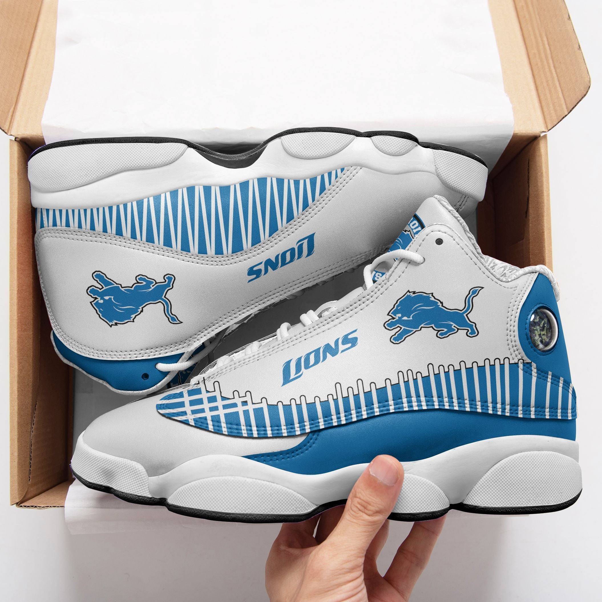Ideafootwear Detroit Lions NFL AJ13 Sneakers Shoes For Men And Women