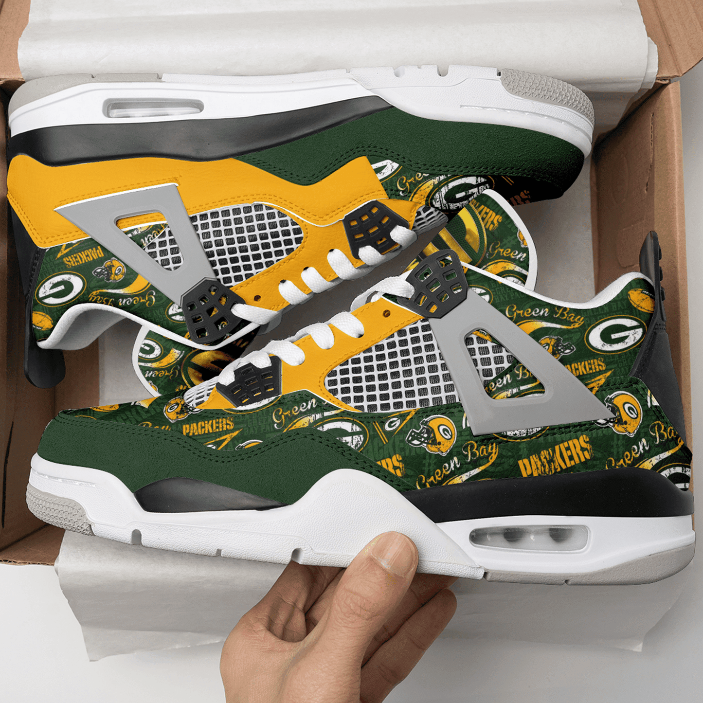 Ideafootwear Green Bay Packers AJ4 Sneakers Shoes For Men And Women