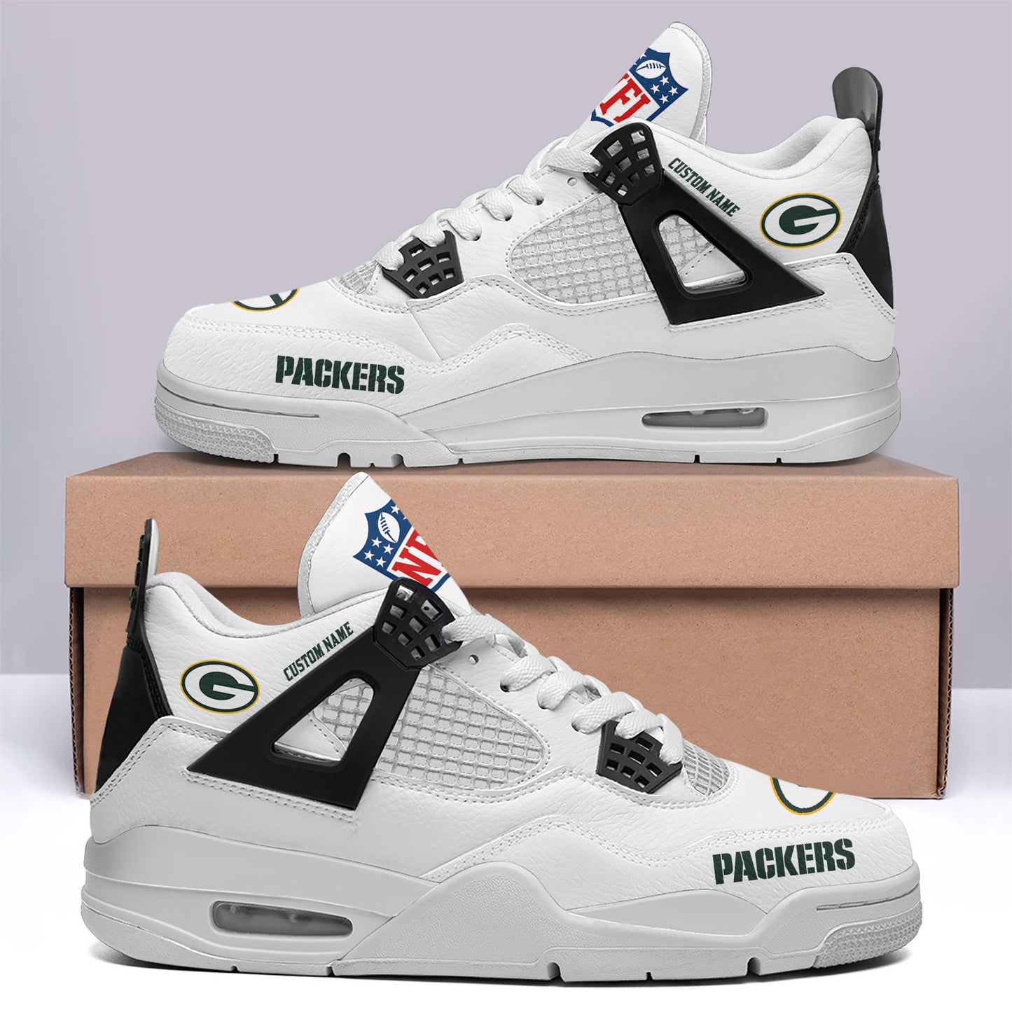 Ideafootwear Green Bay Packers AJ4 Sneakers Shoes For Men And Women