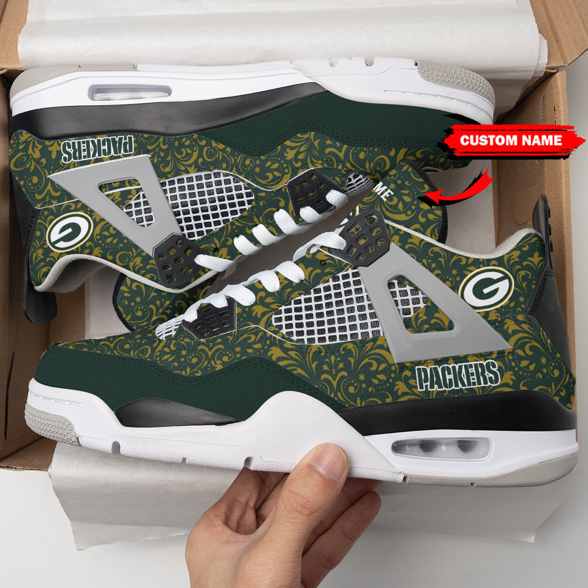Ideafootwear Green Bay Packers AJ4 Sneakers Shoes For Men And Women