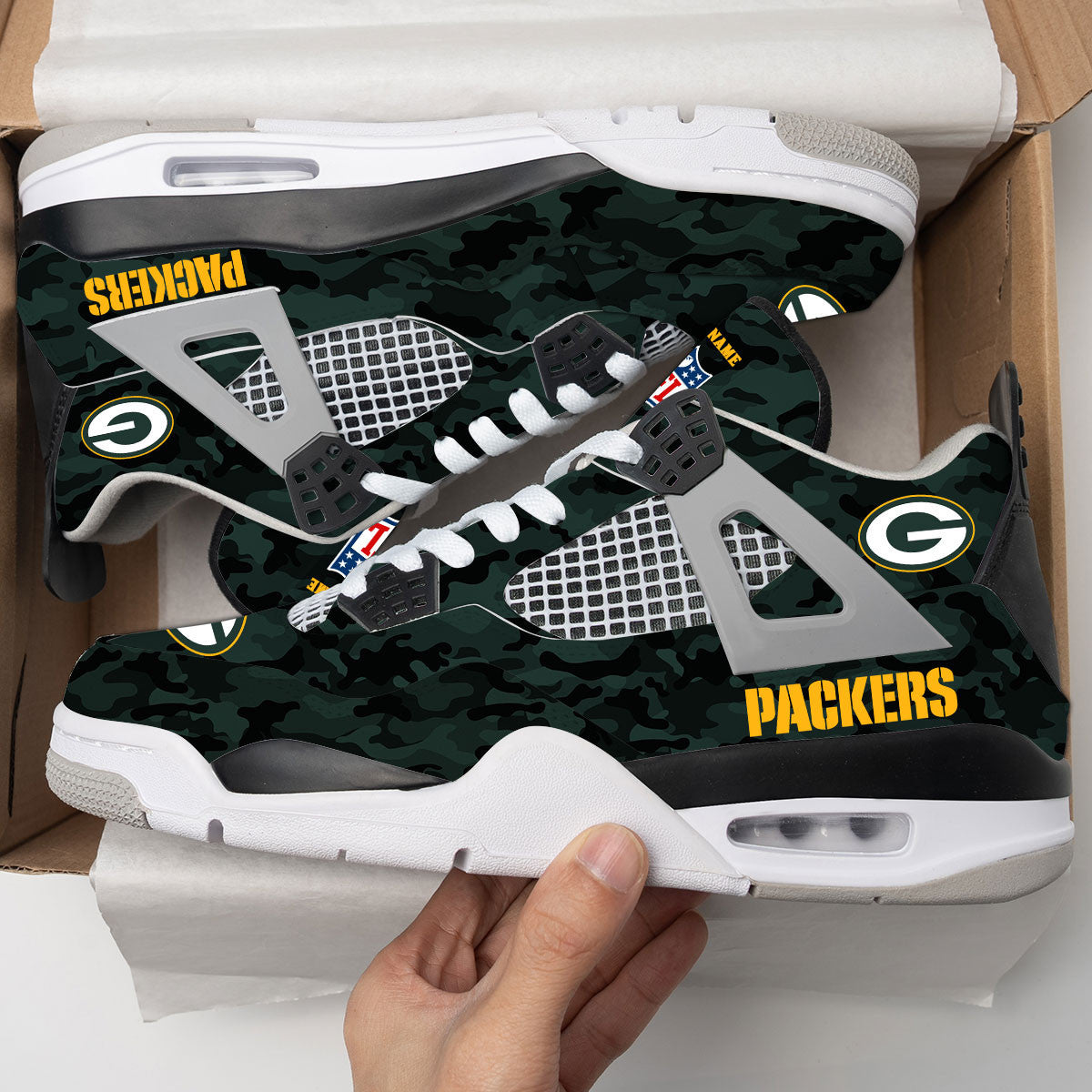 Ideafootwear Green Bay Packers AJ4 Sneakers Shoes For Men And Women