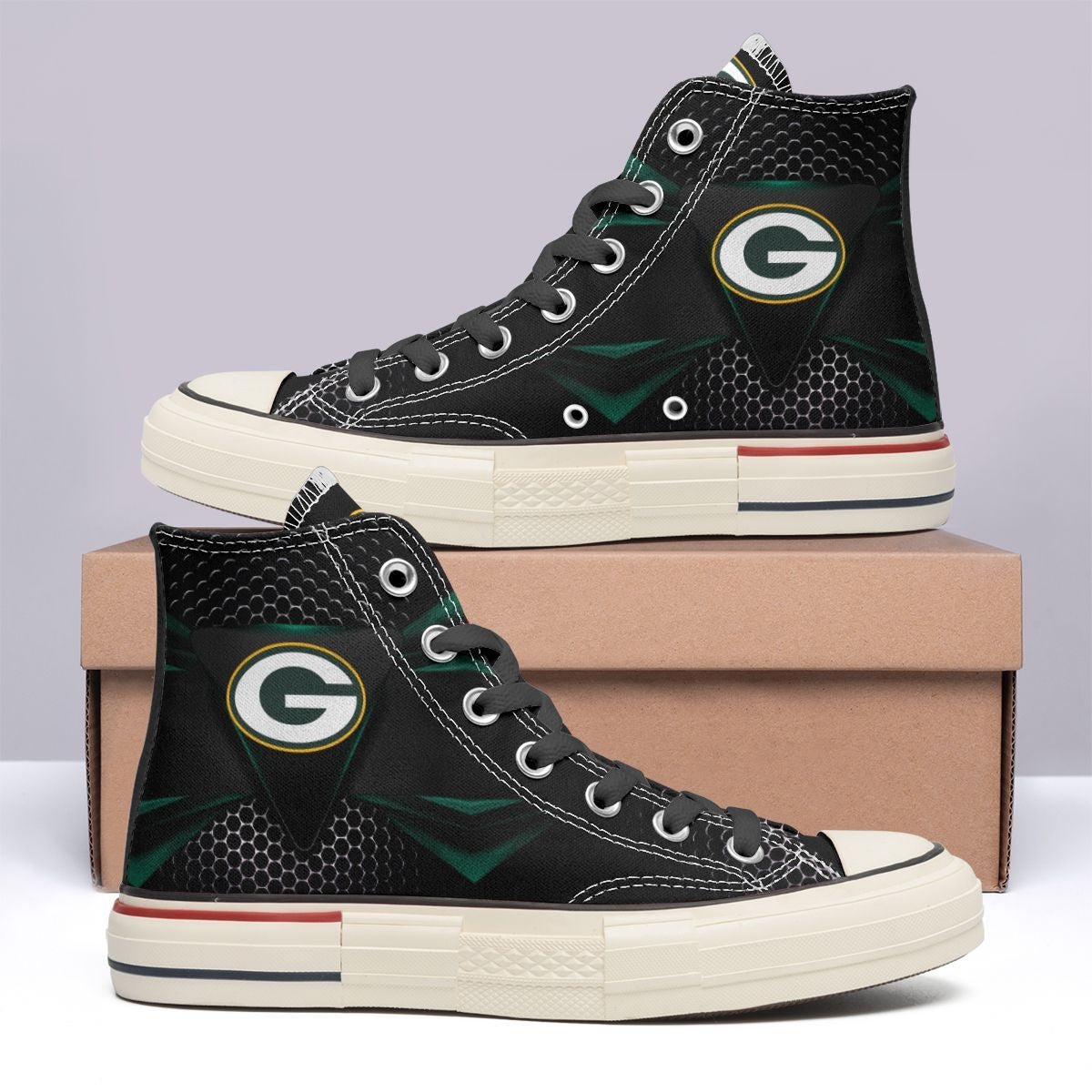 Ideafootwear Green Bay Packers High Top Canvas Sneakers Shoes For Men And Women