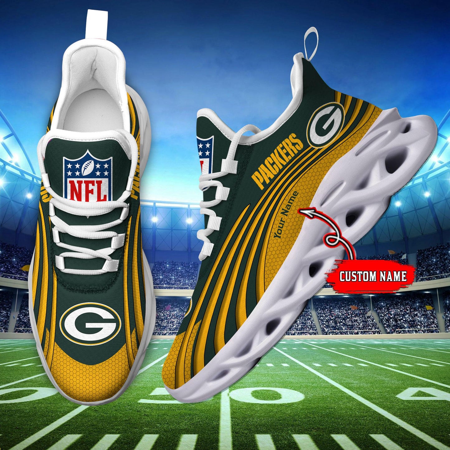 Ideafootwear Green Bay Packers Max Soul Shoes Sneakers For Men And Women