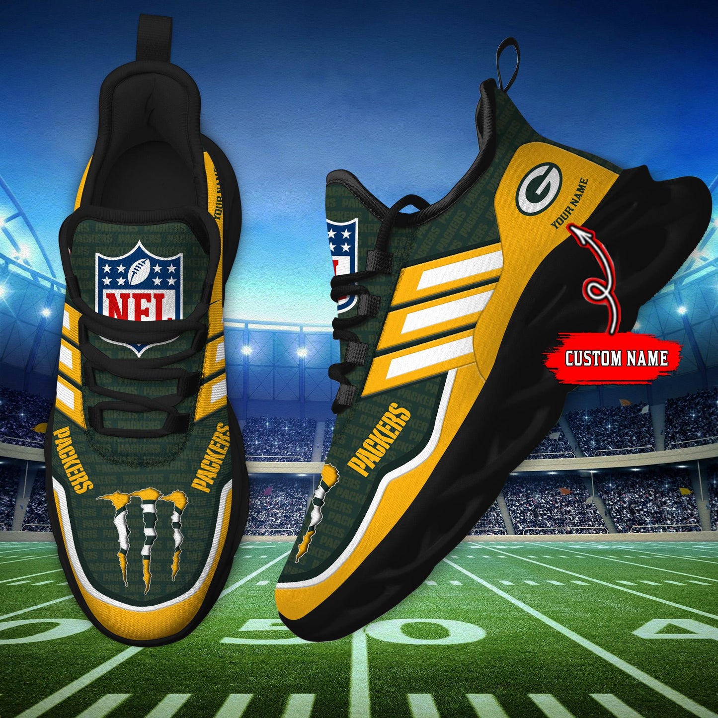 Ideafootwear Green Bay Packers Max Soul Shoes Sneakers For Men And Women