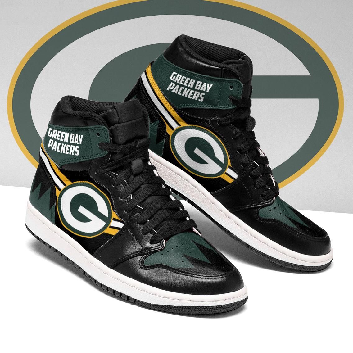Ideafootwear Green Bay Packers NFL AJ1 High Sneakers Shoes For Men And Women